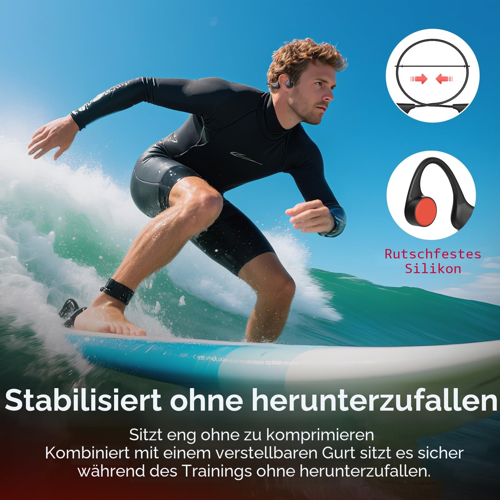 IFECCO Knochenschall Kopfhörer Schwimmen Bluetooth 6.0 - IP68 wasserdichte Open Ear KopfhöRer mit MP3-Player 8GB Speicher,Unterwasser Sport Kopfhörer für Schwimmen Laufen Fahrrad Surfen