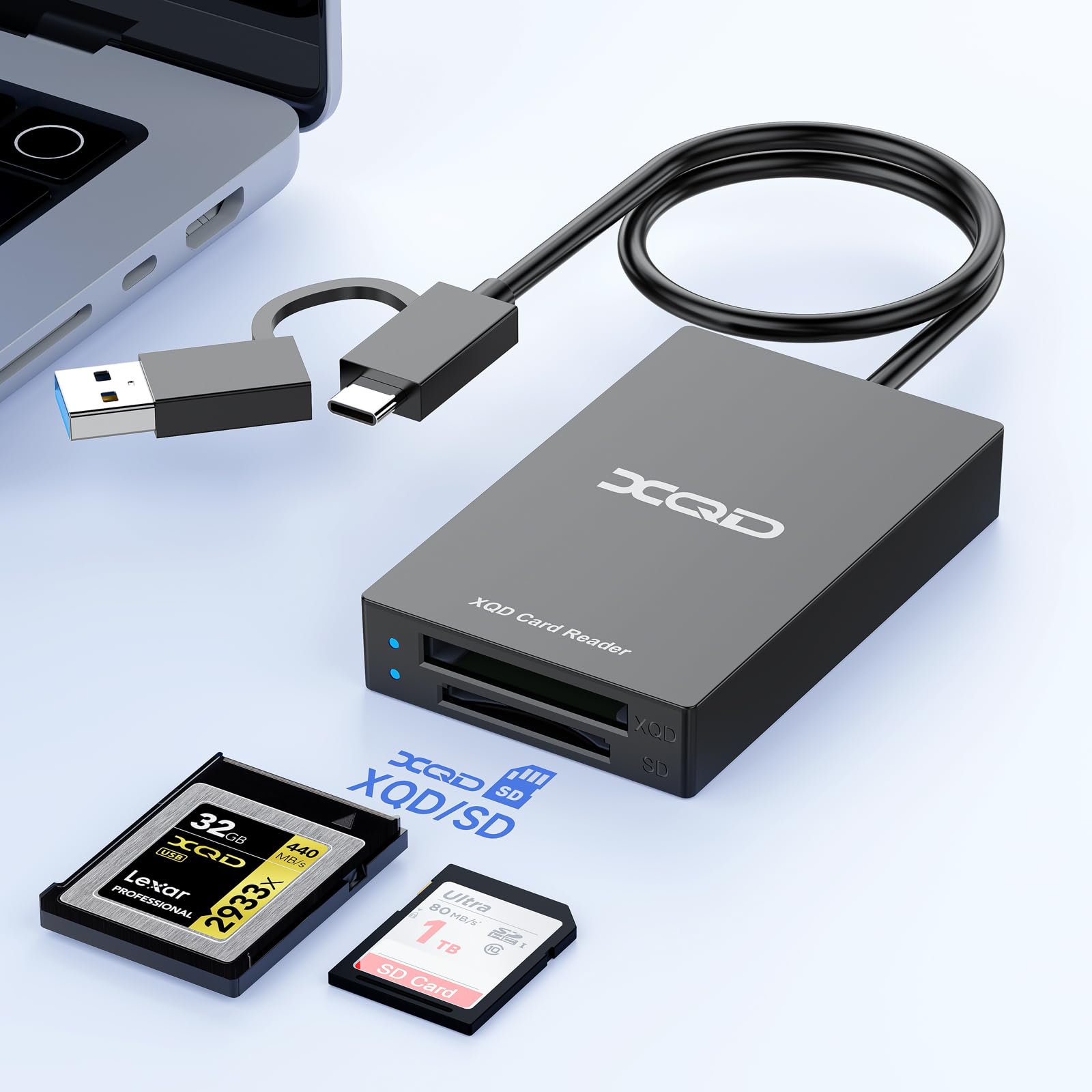 USB C XQD Card Reader,SD Card Reader for iPhone 15/iPad,USB A/Type C Dual-Slot USB3.0 Memory Card Reader for Sony G/M Series, Lexar 2933x/1400x USB Mark XQD,SD/SDHC for Apple/Windows/Mac/Android-picture-22