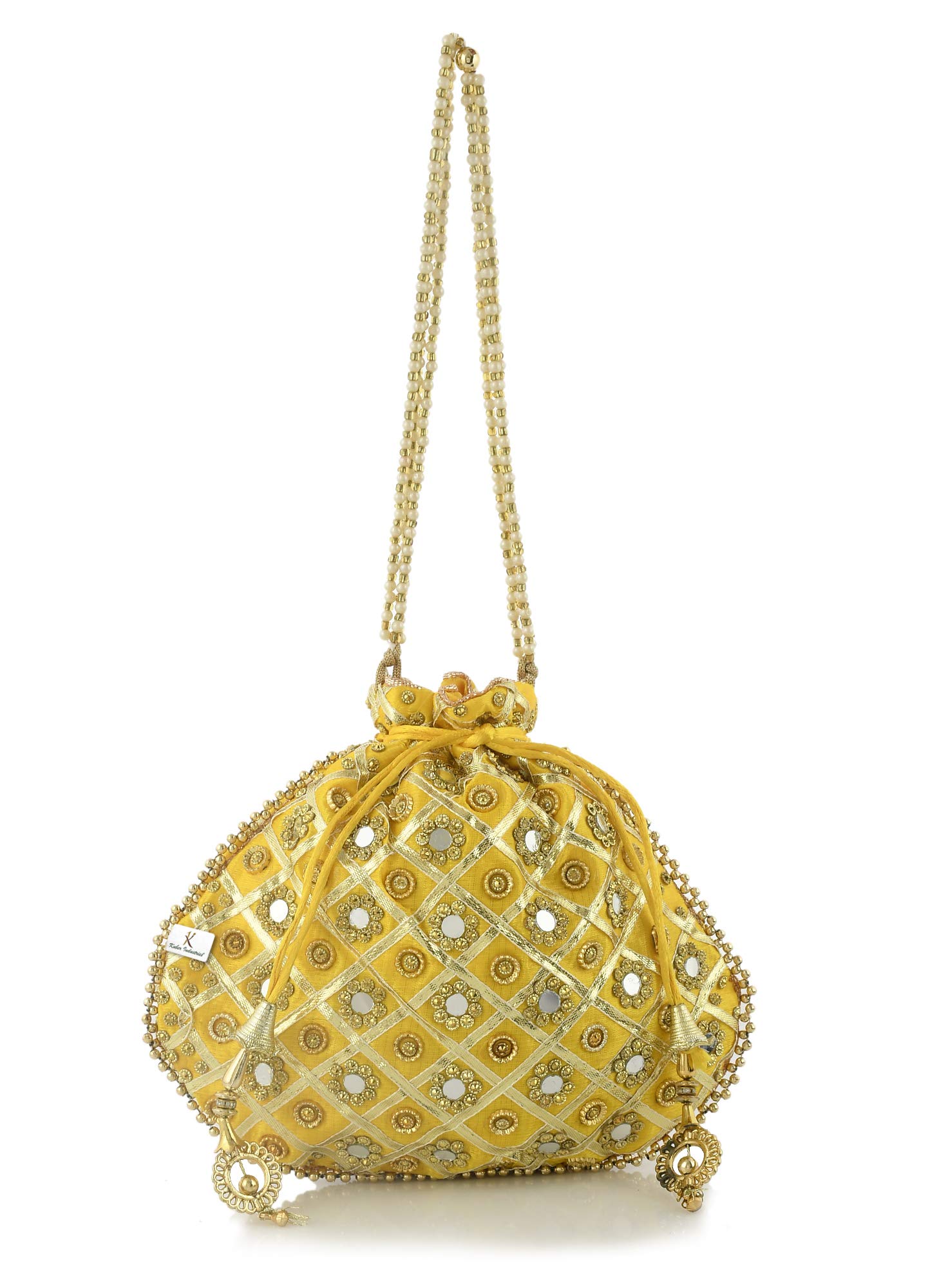Kuber Industries Silk Traditional Mirror Work Clutch Potli Batwa Pouch Hand Bag for Bridal, Casual, Party, Wedding (Gold)-KUBMART11484, Standard (B08R1HC8C7) Amazon Price History, Amazon Price Tracker