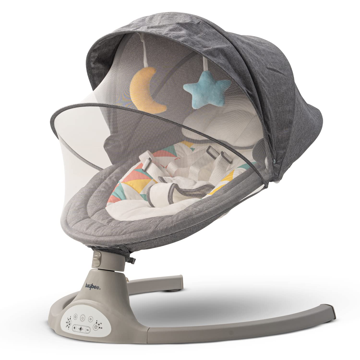 Baybee Premium Automatic Electric Baby Swing Cradle for baby with 5 Swing Speed, Soothing Vibrations & Music | Baby Rocker with Mosquito Net, Safety Belt & Removable Babies Toys (Grey ||)