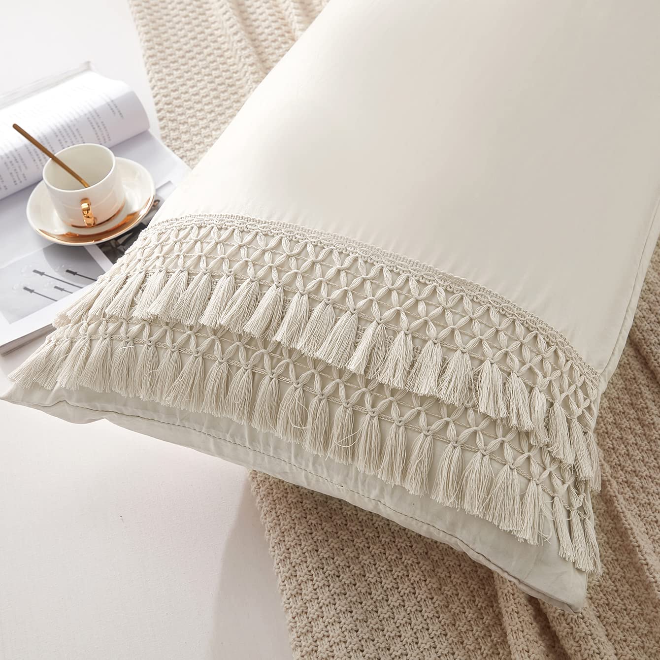 Move Over Light Gray Body Pillow Cover With Pom Pom Fringe - 20x54 Inches, Soft Microfiber - View #10