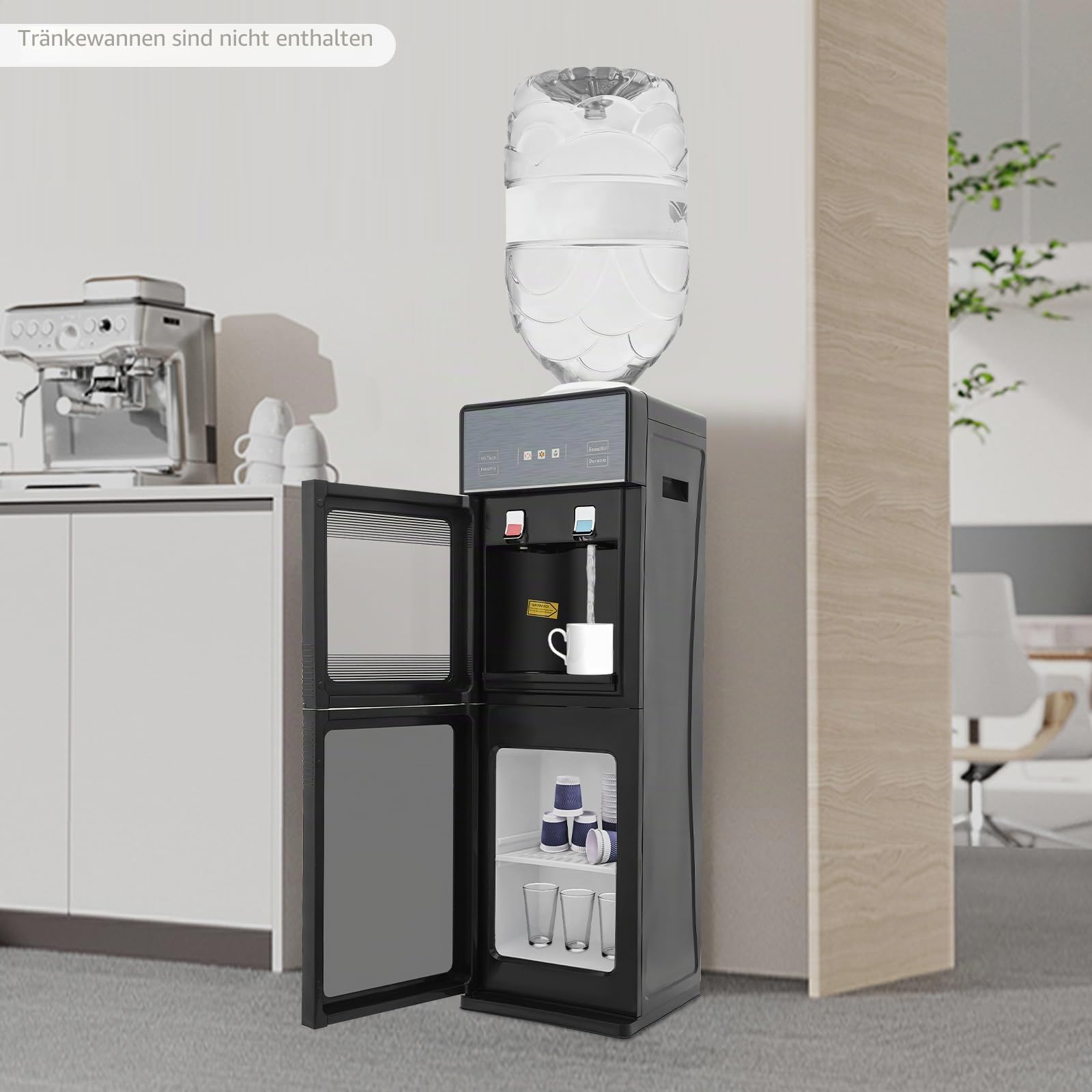 Bodenstehender Wasserspender mit Kalt- & Heißdoppelfunktion, 500W 220V Heißwasserspender Heiztemperatur 85-95℃, Oben-Beladung, Kompatibel mit 19L-Wassereimer, für Büro/Wohnheim