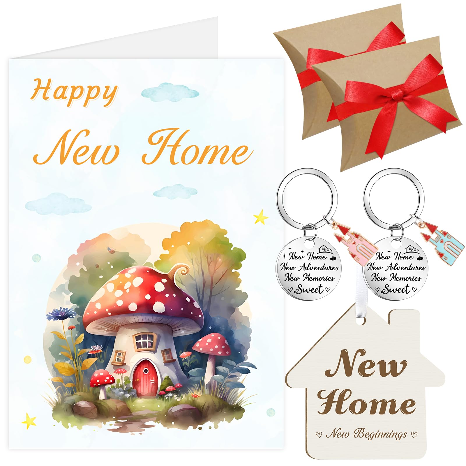 Epaing Happy New Home Card for Couple Set, Greeting New Home Gifts for Friends or Family Members, Include Anniversary Card, Keyrings, Gift Boxes, Hang Tag, Envelope and Ribbons โ image 1