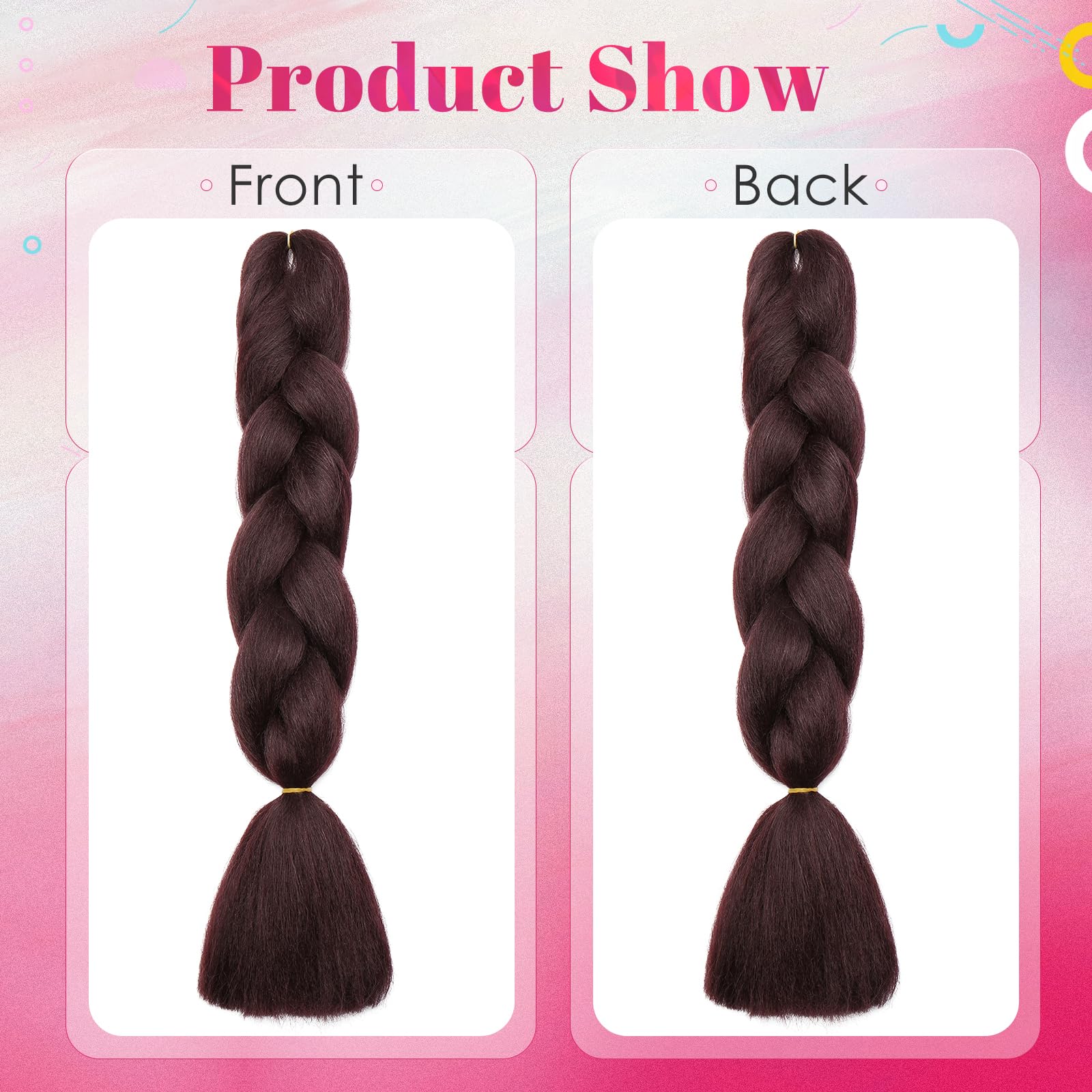 Benehair Braiding Hair Long Braids Extensions Hair 24 Inches Colorful Synthetic Hair for Braid Human Braiding Hair Dark Auburn Hair Extensions for Women(Dark Auburn - Image 3