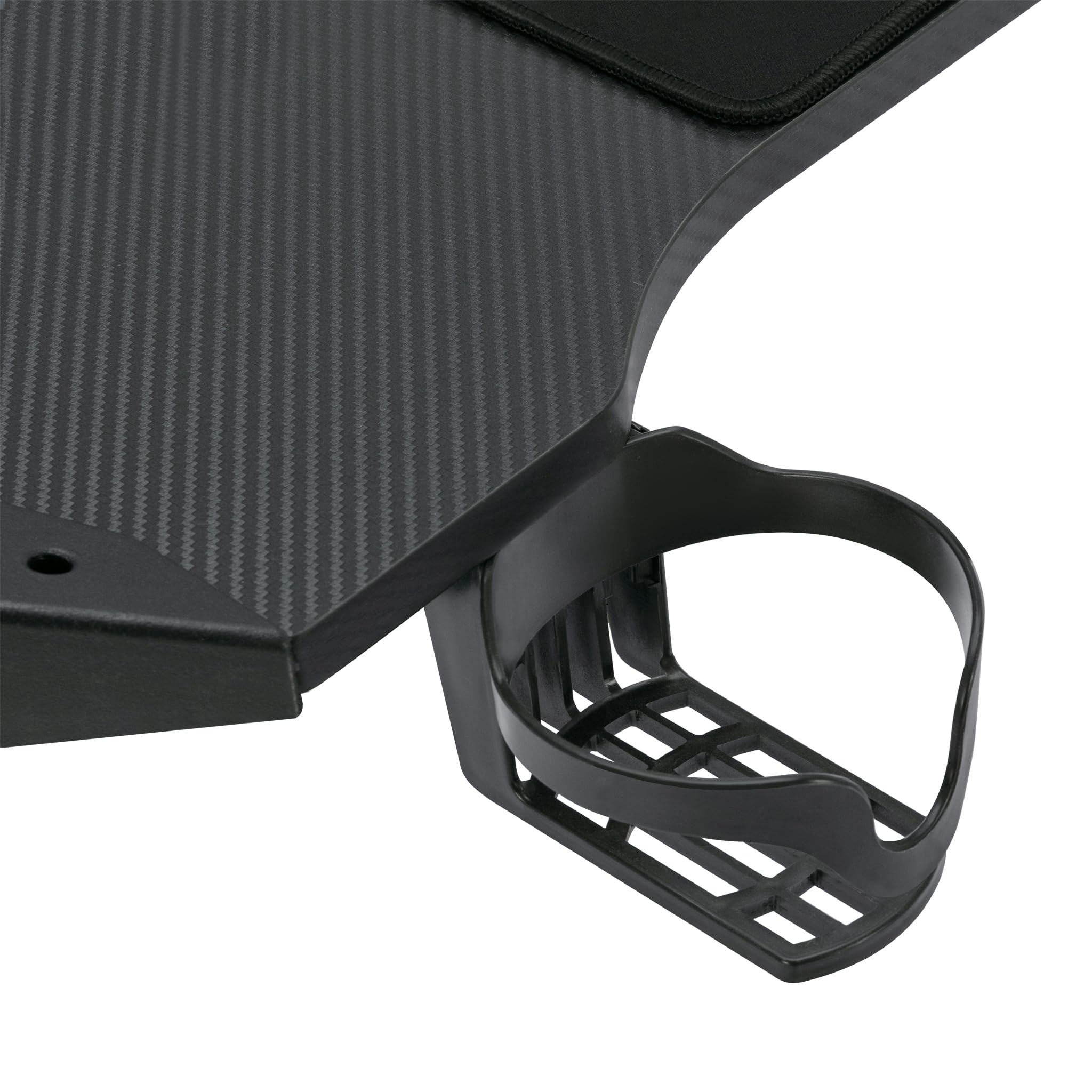 YUENFONG Tavolo da Gaming 140 x 60 cm, Scrivania per PC con Superficie in Fibra di Carbonio, Tavolo da Computer incluso Gancio per Cuffie e Portabicchieri, Nero con LED