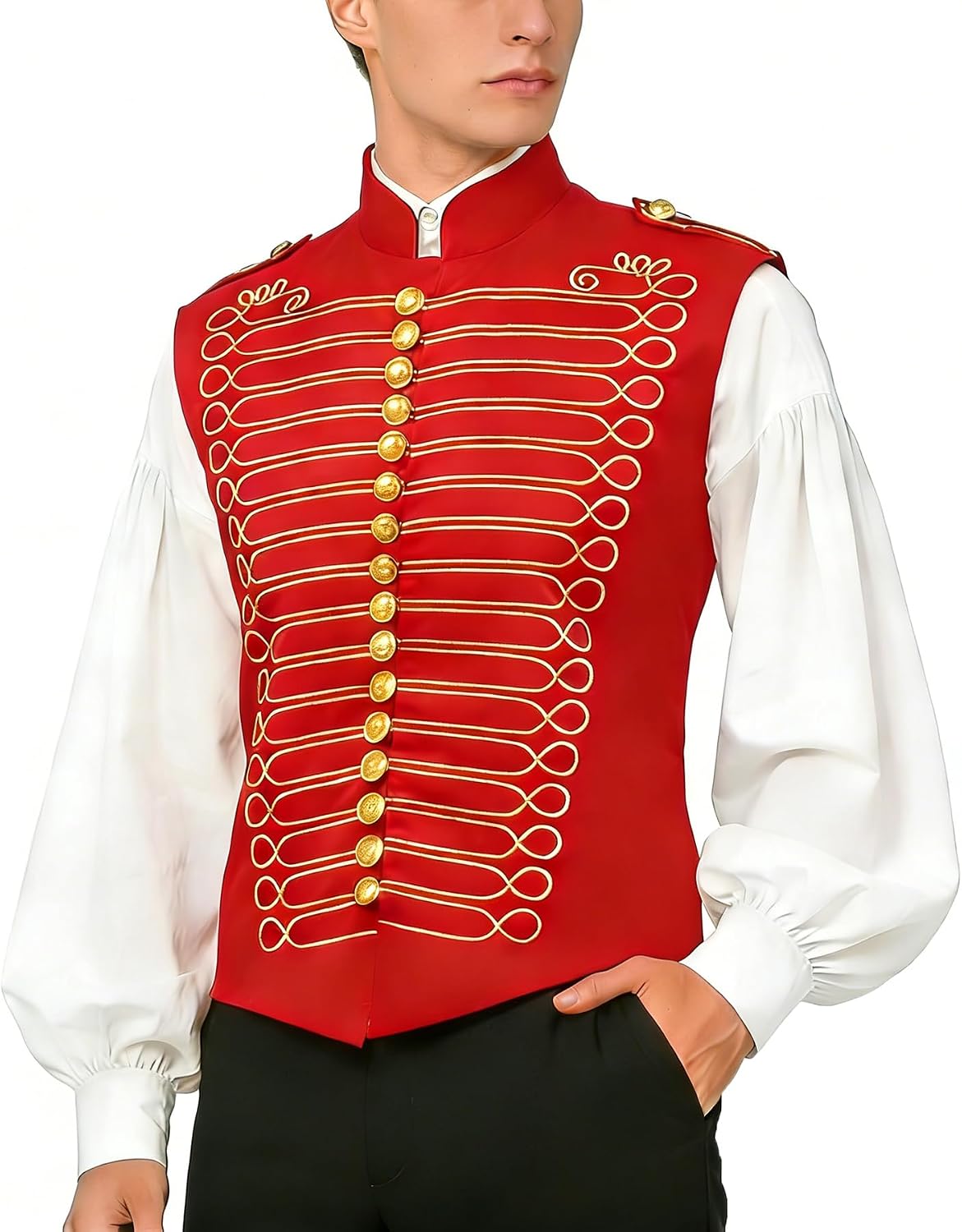 BPURB Steampunk Sleeveless Military Drummer Parade Jacket for Men Vest Cosplay Halloween Costume