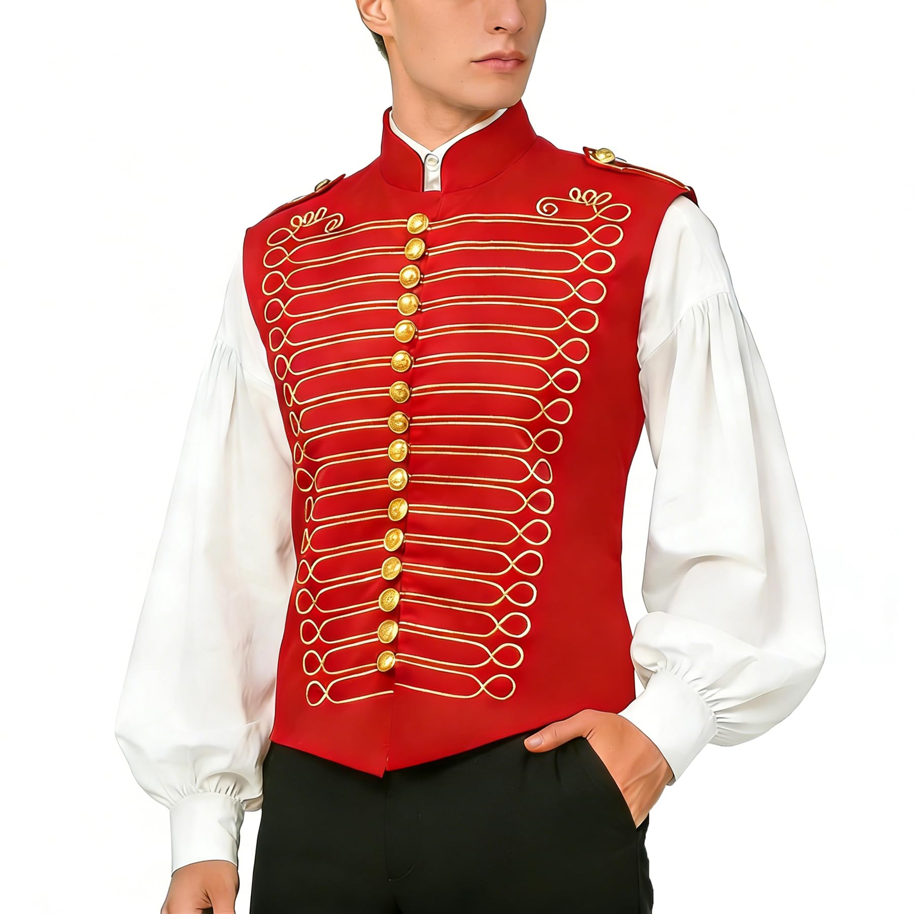 Steampunk Sleeveless Military Drummer Parade Jacket for Men Vest Cosplay Halloween Costume