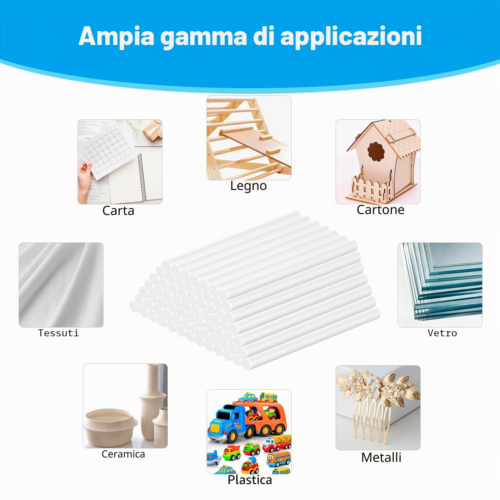 200 Pezzi Colla Bastoncini 100 x 7 mm - Colla A Caldo Trasparente Universale per Pistola A Colla Calda, Ideale per Fai Da Te e Artigianato