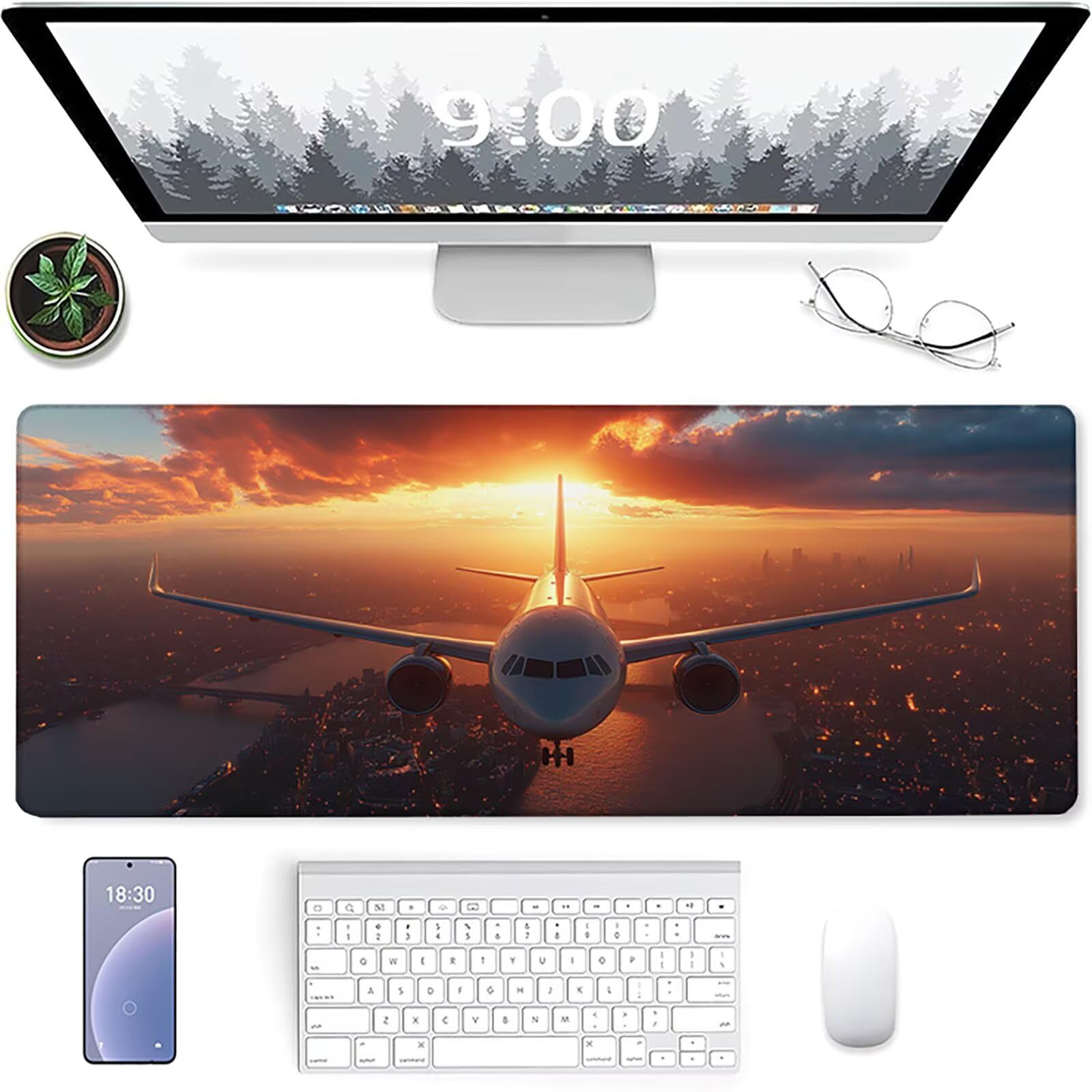 Tappetino Mouse Gaming Nero Tappetino Mouse XXL 1600x800x3mm, Mousepad Aereo Sottomano Scrivania Grande con Bordi Cuciti per Pad PC Accessori Gaming, Ufficio Accessori Scrivania, Regali per Lui R-5099