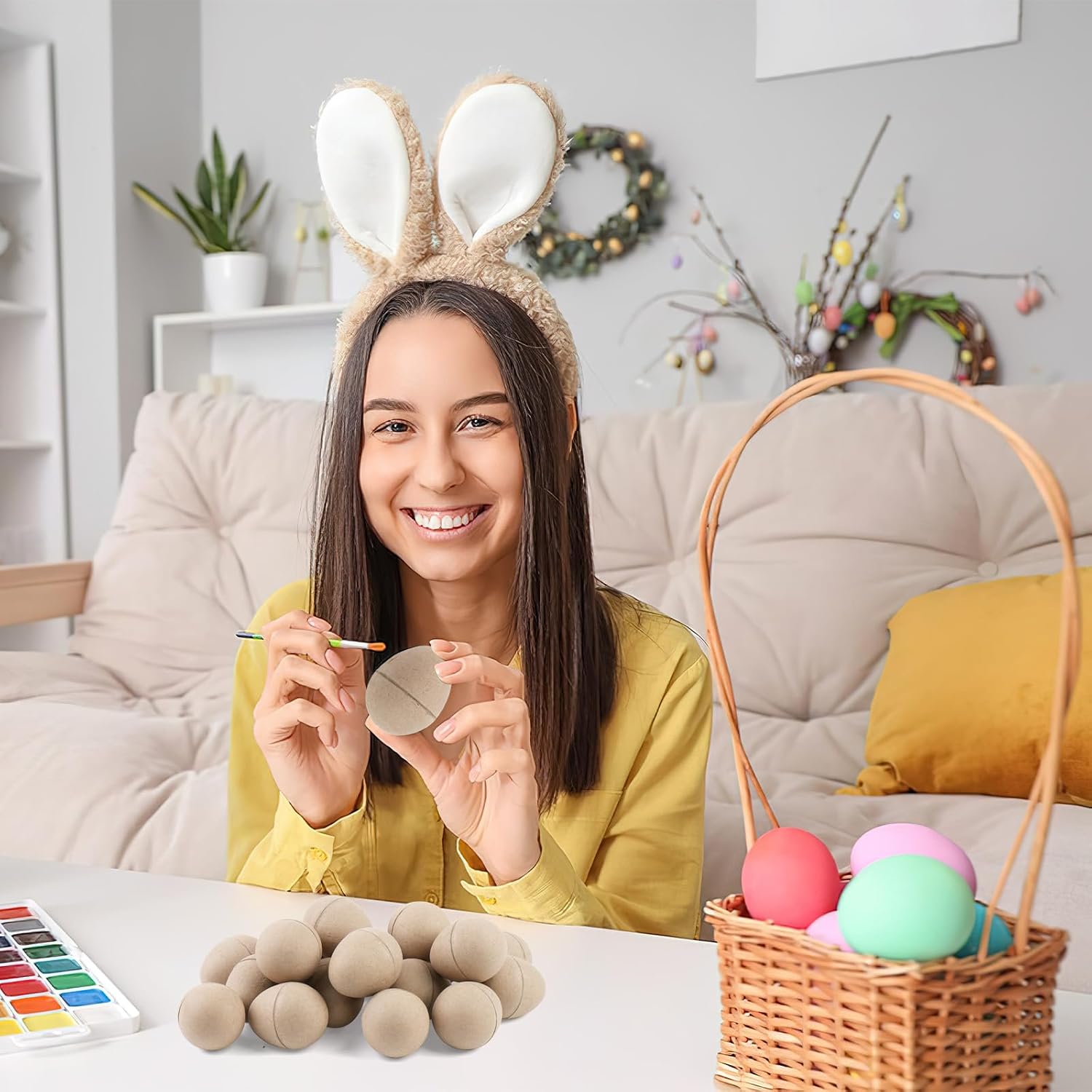 36 Pcs DIY Paper Mache Easter Eggs,3.2"x2.2"Durable Easter Eggs Empty,Cardboard Easter Eggs,Paint Your Own Paper Mache Eggs for Easter Party Gifts Basket Filler