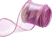 Vista 13 de MECCANIXITY Cinta de Organza Transparente con Alambre Brillante de 2 3/8" de Ancho, Cintas de Gasa Iridiscente Pastel de 3 Yardas Color Beige