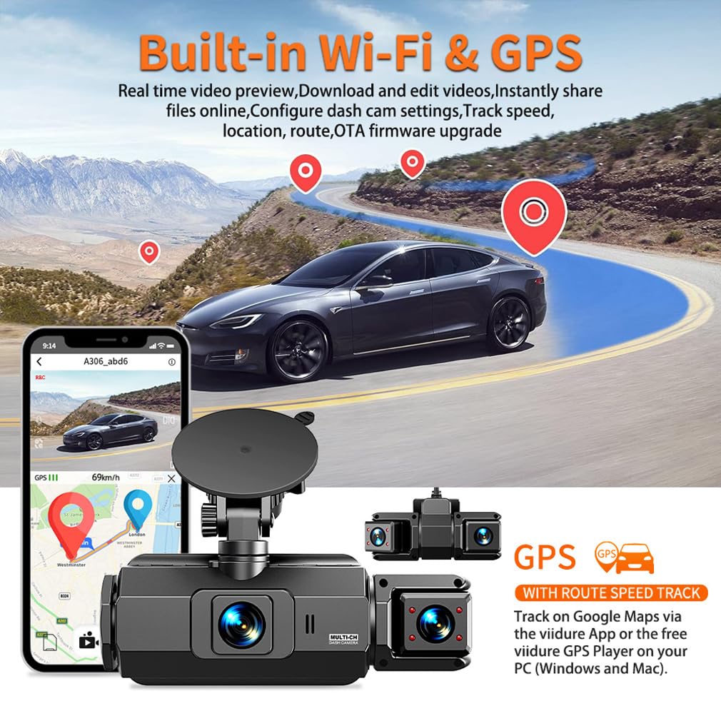 4-kanałowa kamera samochodowa do samochodów, wbudowana aplikacja WiFi GPS, ochrona panoramiczna 360 stopni, przednia strona wewnętrzna i tylna kamera samochodowa DVR, 4 kamery HD 1080P* 4 jednoczesne