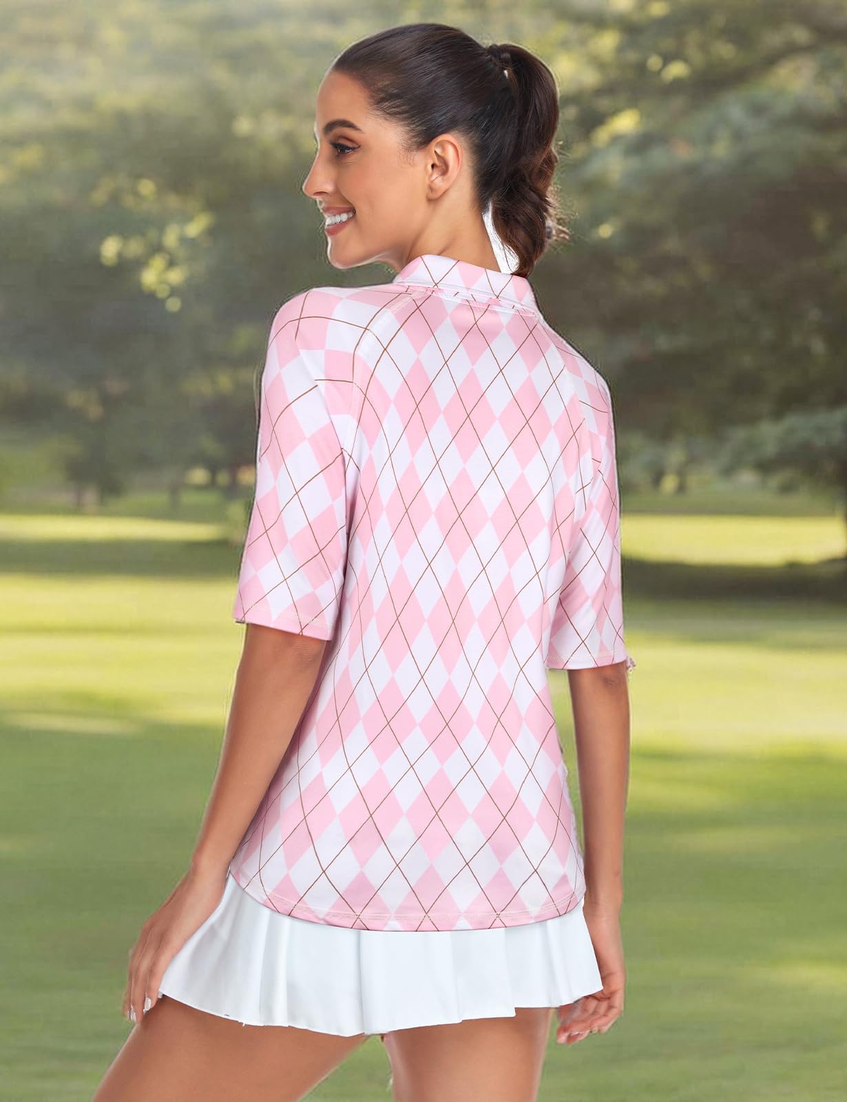 Misyula Damen-Golf-Shirt, schnelltrocknend, halbe Ärmel, Viertelreißverschluss, Poloshirt, Workout-Top, Tennis-Shirt, M-3XL