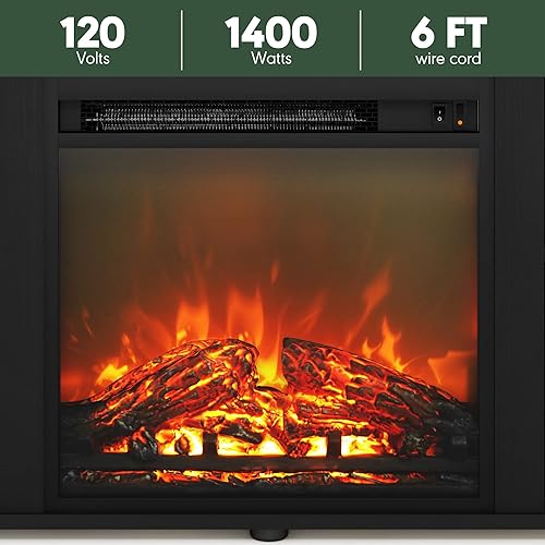 Miniatura 4 de Furinno Soporte clásico de TV de 70 pulgadas con chimenea, americano