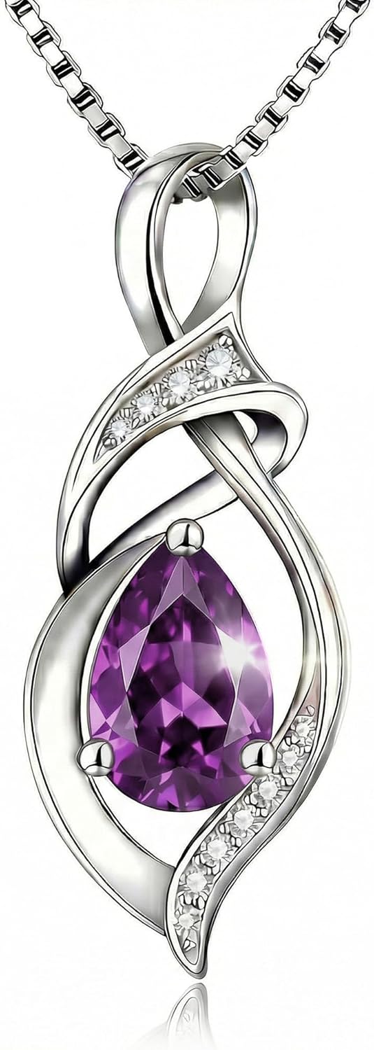 Kuschelkatze S925 Sterling Silver Teardrop Birthstone Pendant Necklace – Personalized Gemstone Jewelry for Women