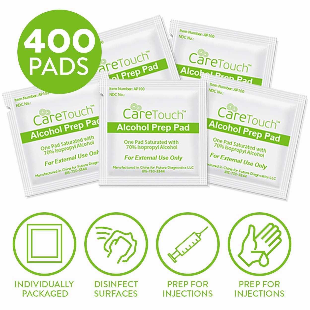 Care Touch Sterile Alcohol Prep Pads, Medium 2-Ply - 400 Alcohol Wipes (CTAP400-VC) - Alcohol Pads Individually Wrapped