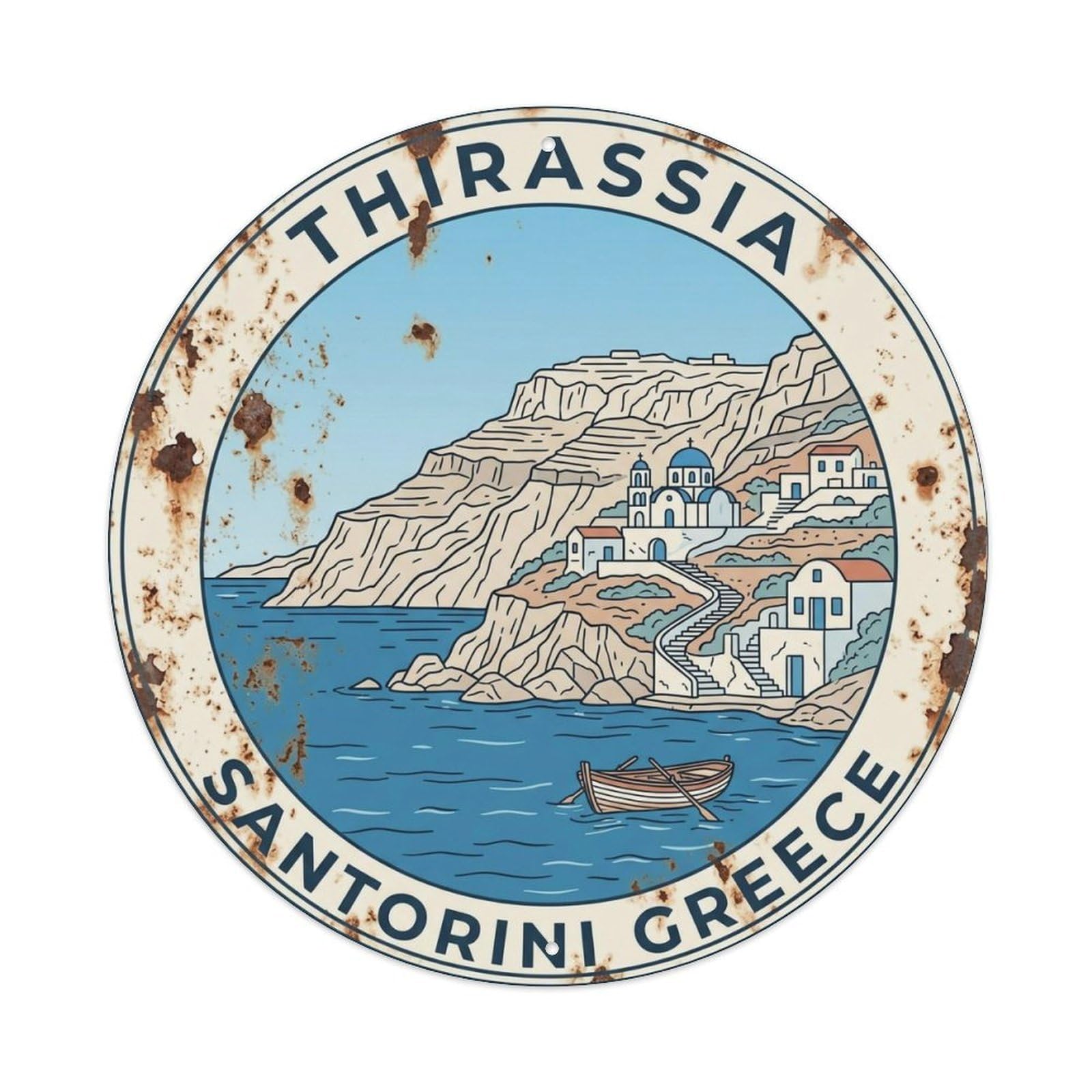 Vintage Travel Thirassia Santorini Island 1 Metal Tin Sign