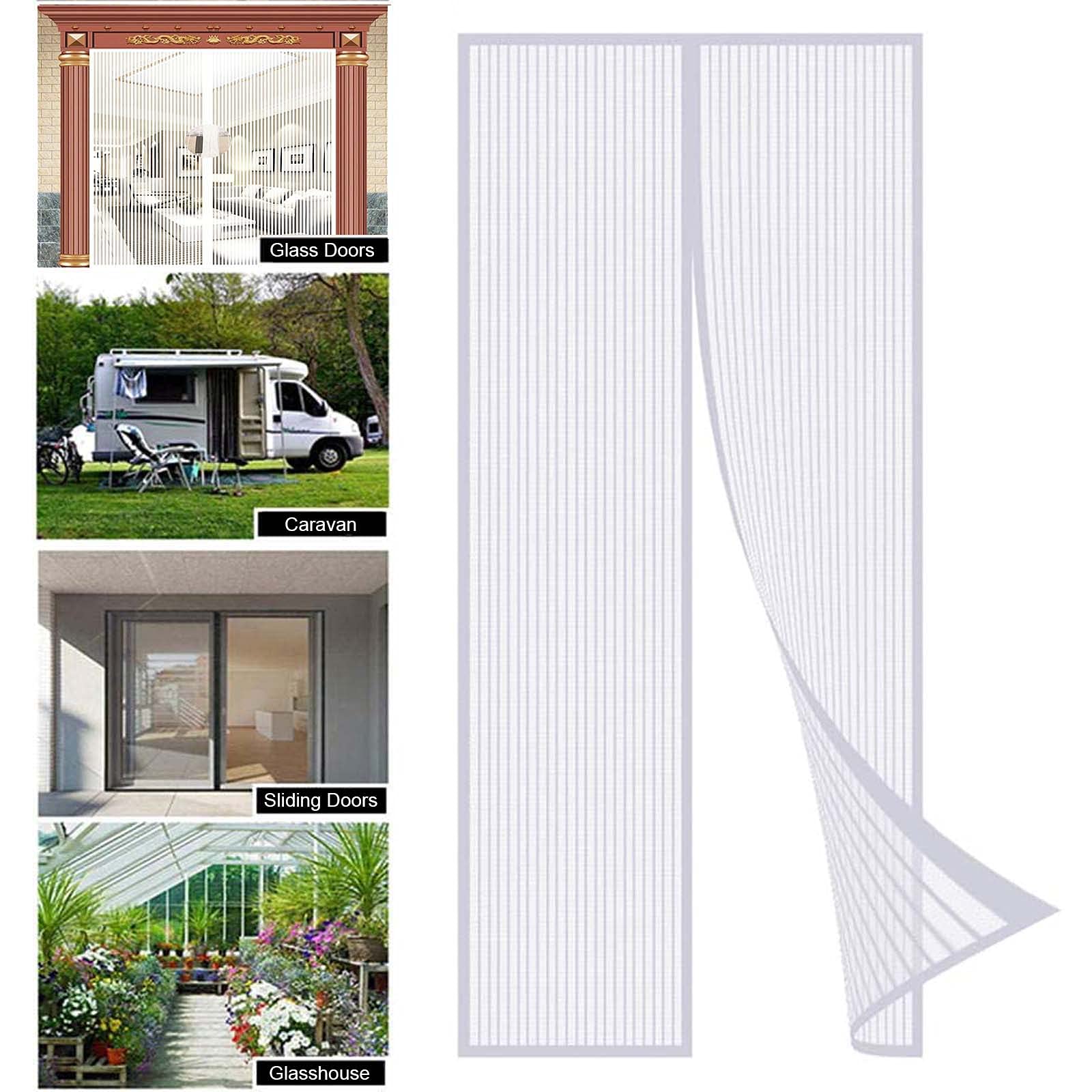 Magnetic Fly Screen Door, Mesh Fly Curtain Keep Insects Out Magnetic Top-to-Bottom Seal Snaps Shuts Automatically Easy to Install Without Drilling, for Patio, Balcony