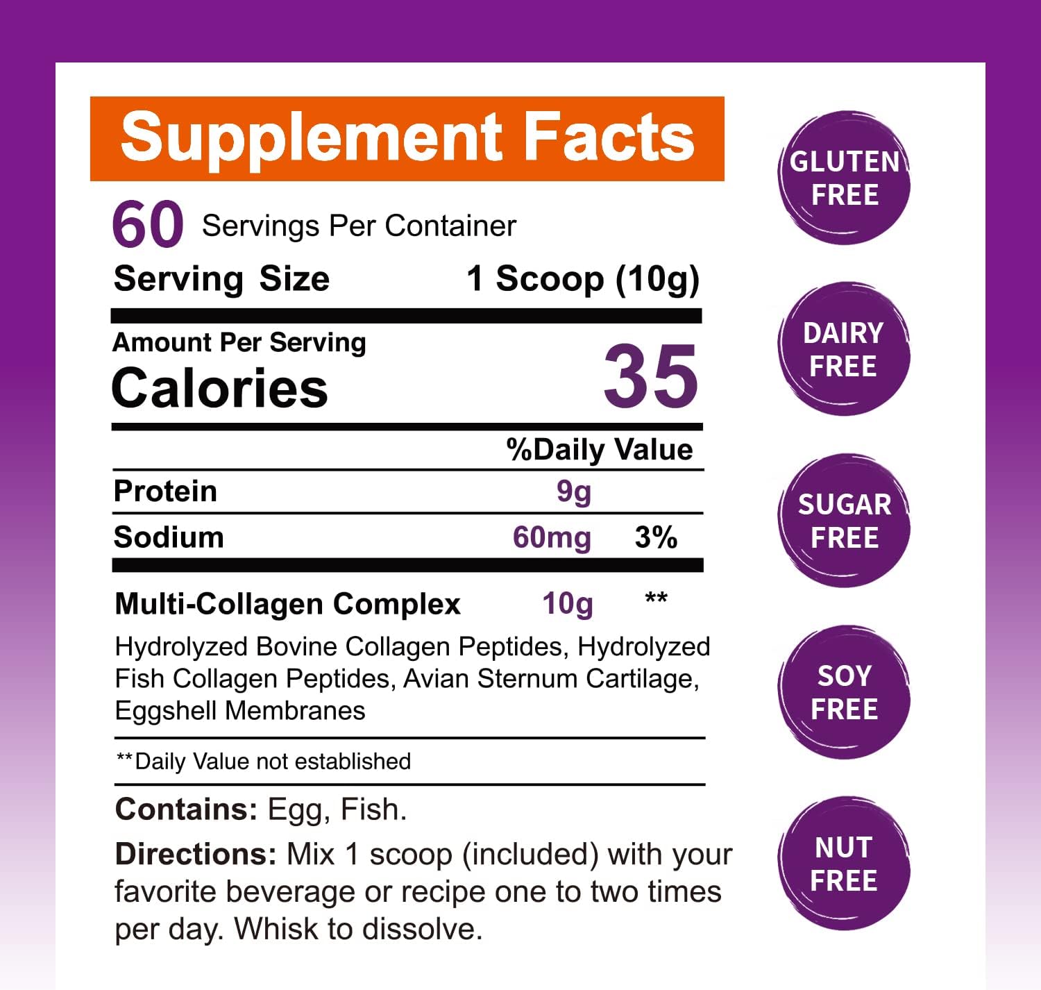 Multi Collagen Protein Powder Unflavored,60 Serving, Premium Blend of Grass-Fed Beef, Chicken, Wild Fish, Eggshell Collagen, 5 Types of Hydrolyzed Collagen Peptides, Keto & Paleo Friendly, Easy Mix
