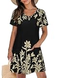 Summer Dresses for Women V Neck Short Sleeve Casual Loose T Shirt Sundress Beach Cover Ups with Pockets