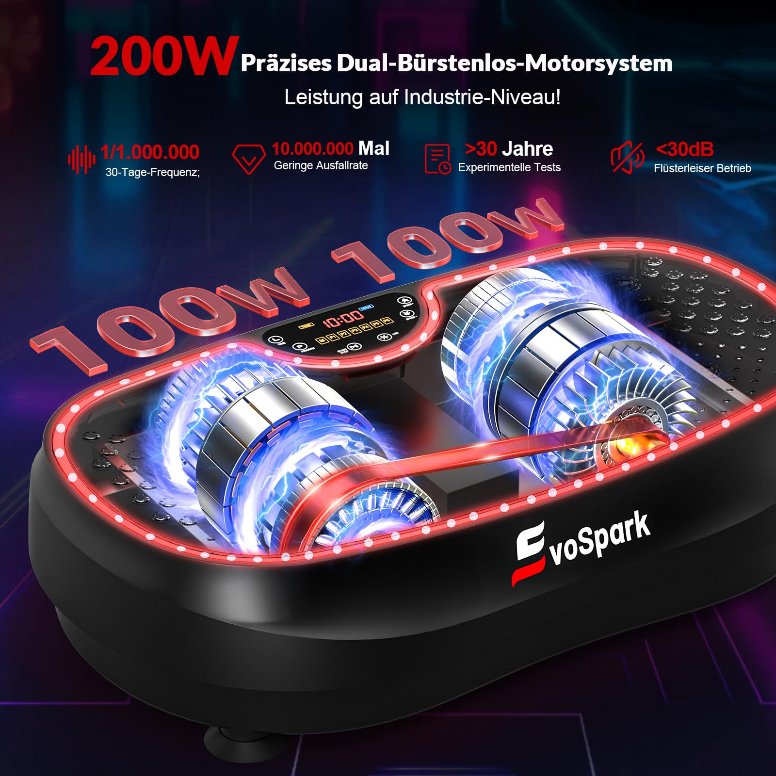 Vibrationsplatte, Vibrationsplatte Testsieger 2026 mit 6+1 Trainingsmodi, 9 coolen LED-Lichtern Vibration Plate für Zuhause, Power Llate mit 200W Bürstenlose Motoren,199 Geschwindigkeiten