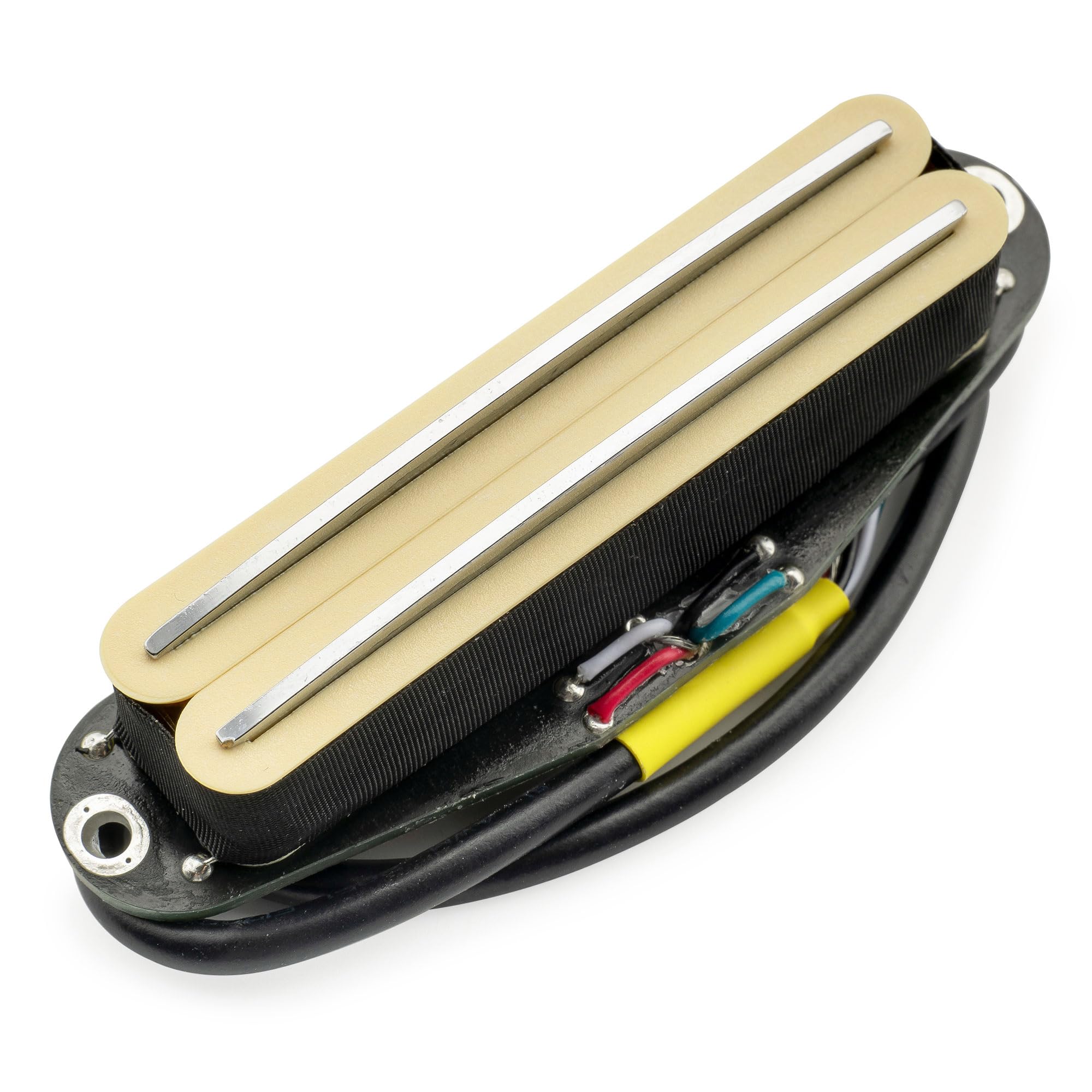 Musiclily Pro ST-DPHC Cerámico Rail Blade Pastilla Humbucker Formato Single Coil 13,2K Super Distortion para Guitarra Eléctrica tipo Strat, Cuerpo Crema Rail Cromado