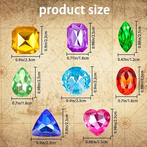 Miniatura 2 de 180 piezas de juguetes de gemas del tesoro pirata, acrílico falso, gemas brillantes, juguetes coloridos de playa, joyas piratas, juguetes con bolsa