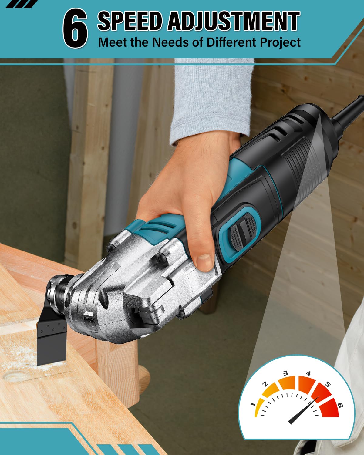 Outil Multifonction Oscillant avec 23 Accessoires, 300W Scie Oscillante avec 10 000 à 22 000 tr/min 6 vitesses variables, Angle d'oscillation de 3°, Multitool pour Couper, Poncer, Gratter