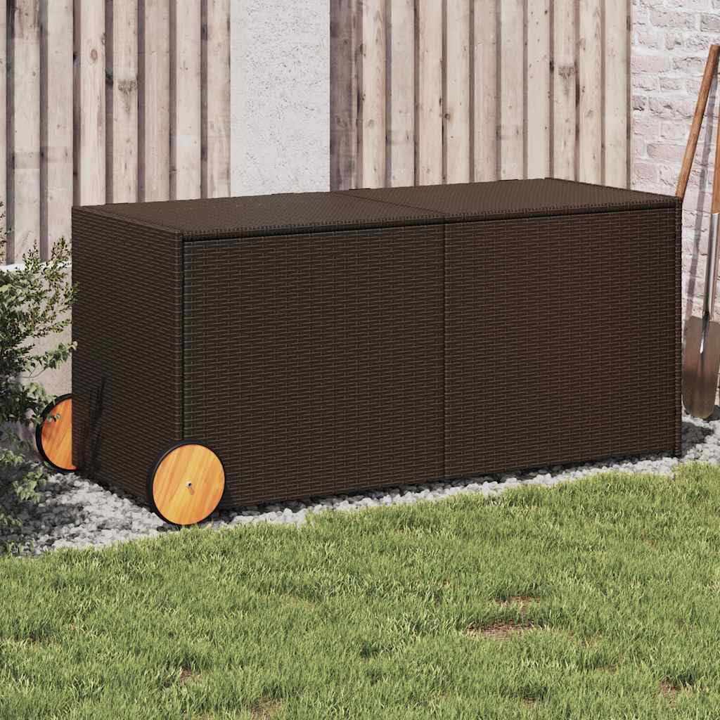 IKAYAA Litre PolyRattan Outdoor Storage Box Grand patio Deck Box Outdoor Garden Storage Box Cushion Box Storage Containers for Tools Pool Accessory Pillows-brown-127 x 55 x 56/59.5 cm