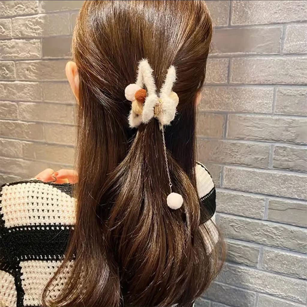 HBJWOV Cute Plush Tassel Clip Half-moon-shaped Hair Ball Behind The to Catch Shark Female Accessories(D)