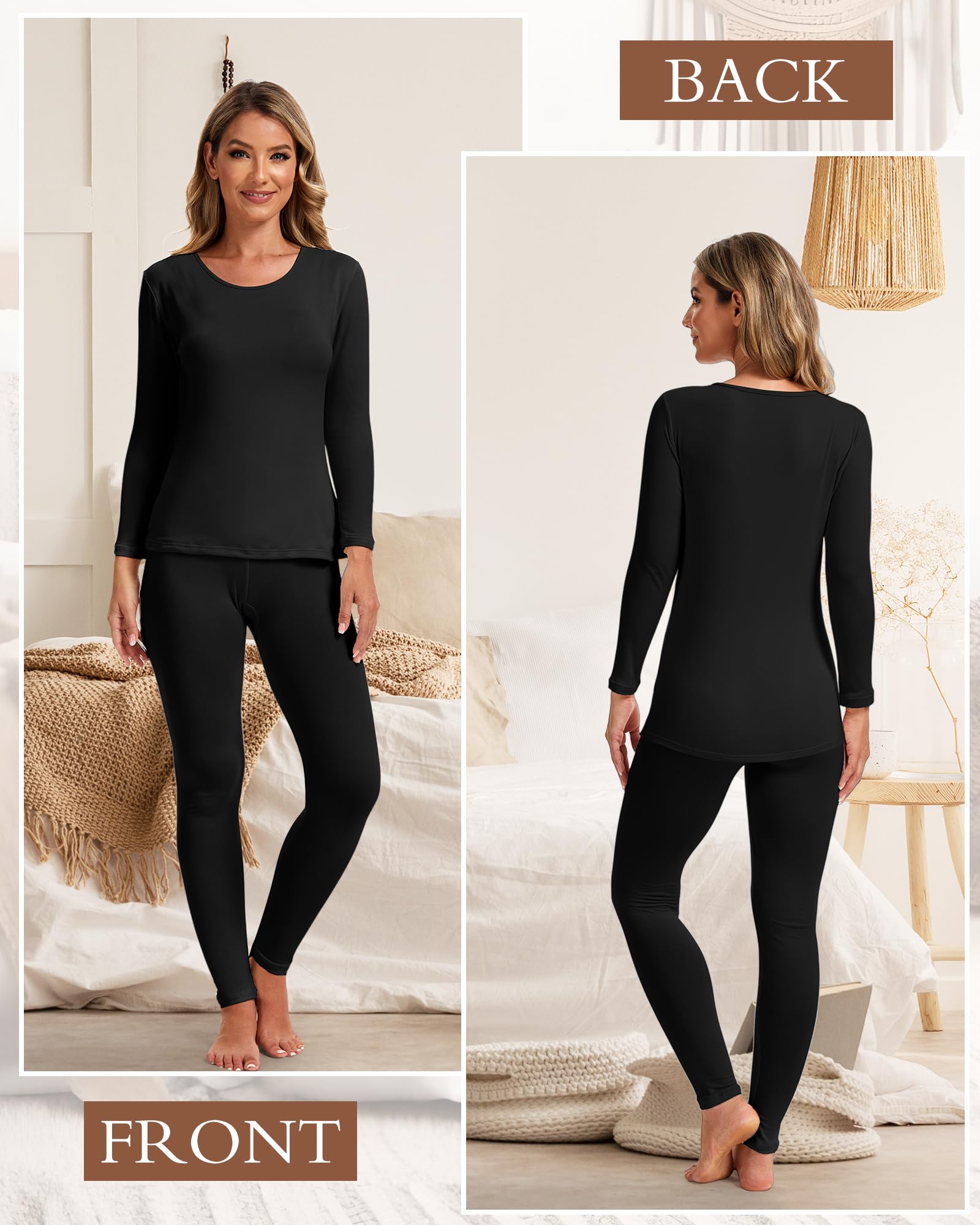 Patelai 3 Sets Thermal Underwear for Women with Fleece Lined Long Underwear Women Base Layer Cold Weather