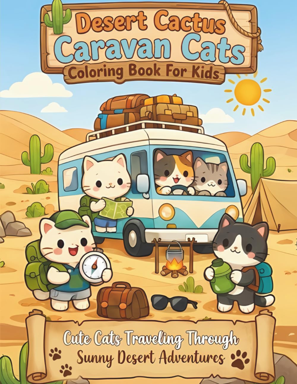 Desert Cactus Caravan Cats Coloring Book For Kids: A Cat Coloring Book for Kids Ages 8–12 with Desert Travel Scenes