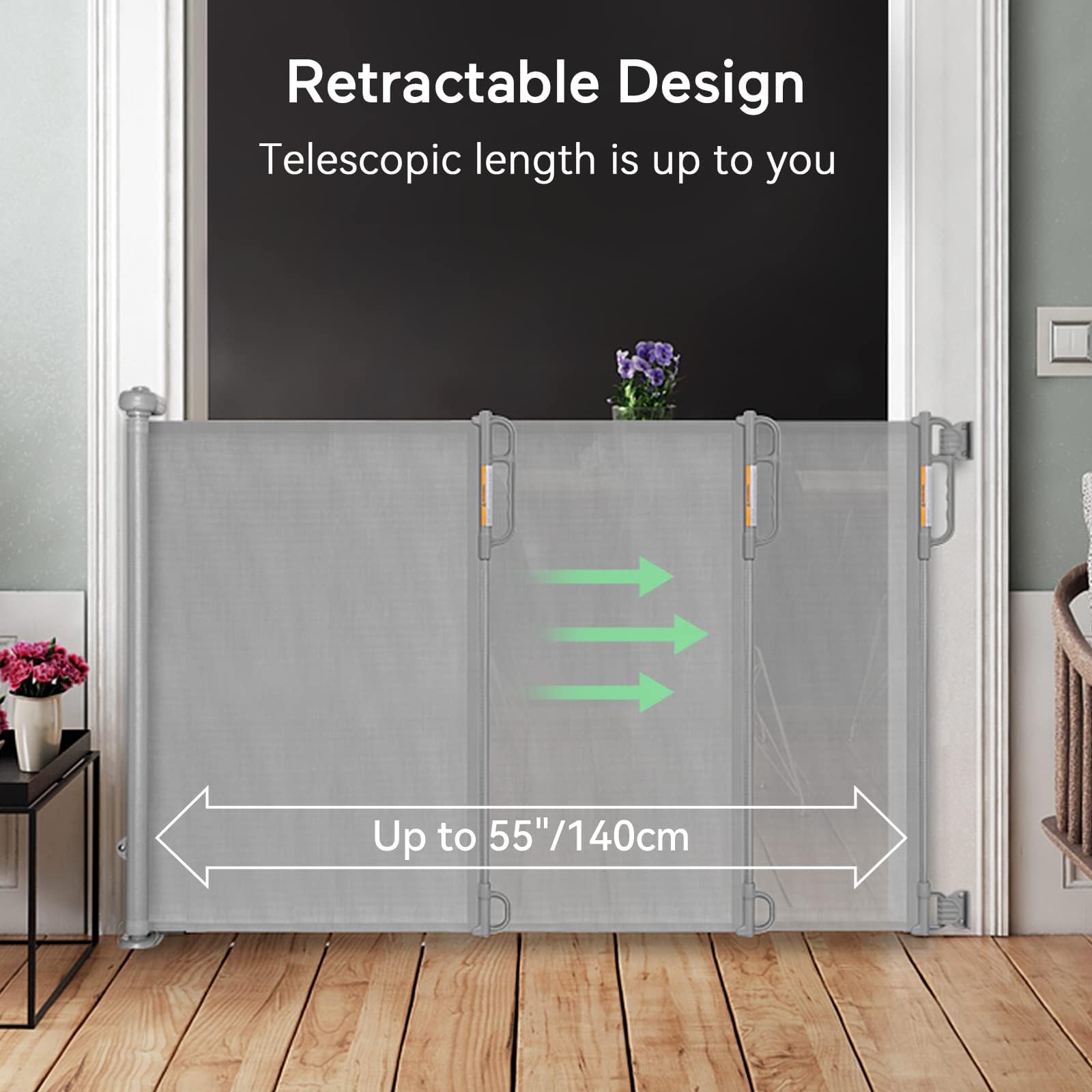 Momcozy Puerta de Escalera Retráctil para Bebé, 33" de Alto, Extiende hasta 55" de Ancho,Diseño Retráctil hacia Arriba y hacia Abajo Puerta de Malla para Perros para Interior/Exterior
