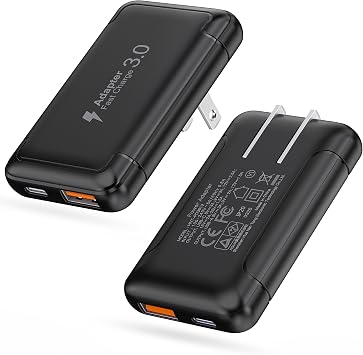 كتلة شاحن حائط USB C 50 وات محدثة لعام 2026، قابس شحن سريع مسطح ثنائي المنفذ من النوع C،محول طاقة متعدد المنافذ قابل للطي ونحيف لهاتف iPhone 17 و16 و15 و14 و13 وiPad وAirPods وSamsung-أسود
