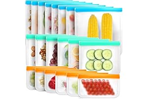 20 Pack Reusable Silicone Zip Lock Freezer Bags with Leakproof Seal