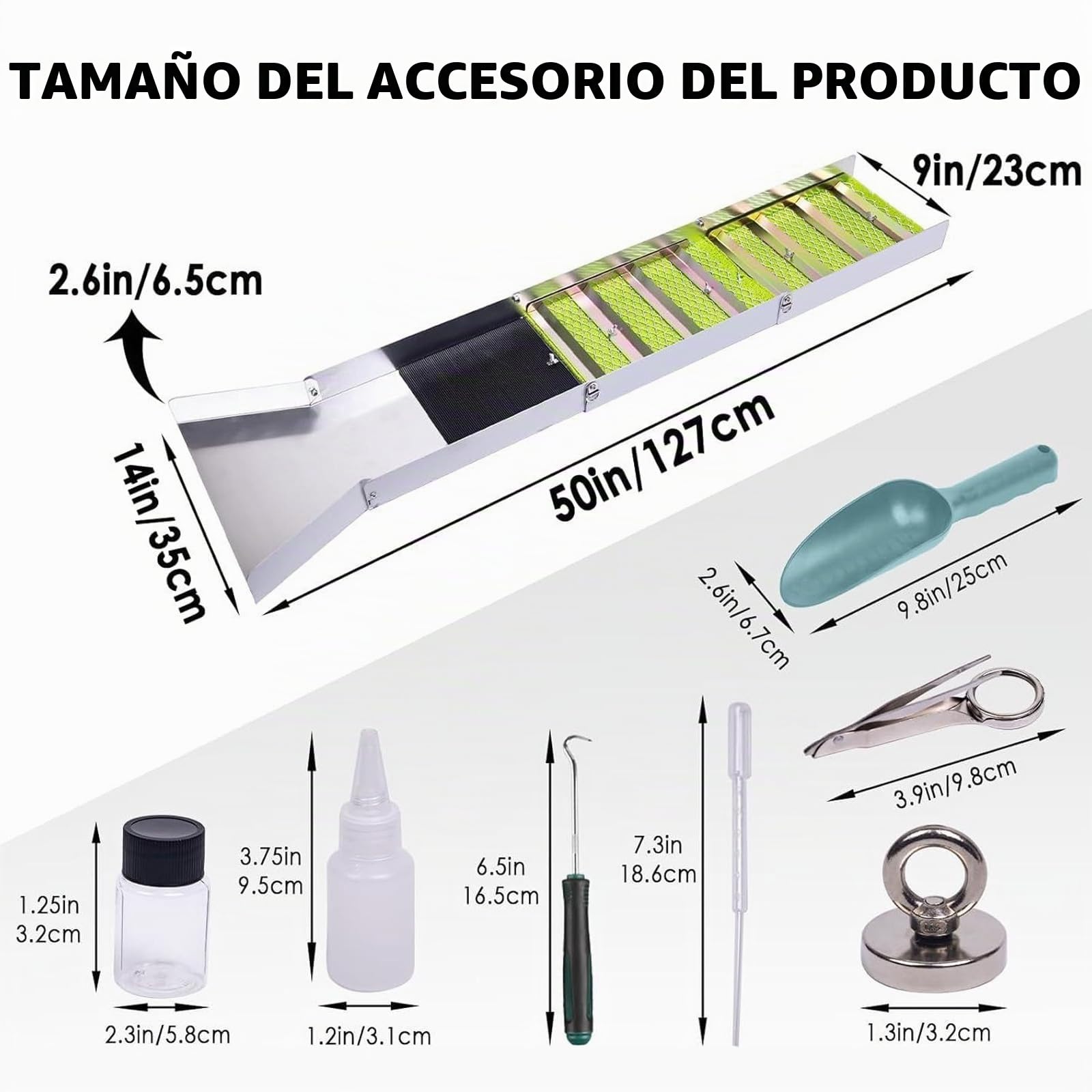 17 Piezas Juego Completo Lavar Oro, Planta Portátil Lavar Oro con Caja Esclusa Plegable 50 Pulgadas, Juego Completo Canaletas Lavar Oro Aleación Aluminio Extracción Arroyos, Lavado Oro y Prospección
