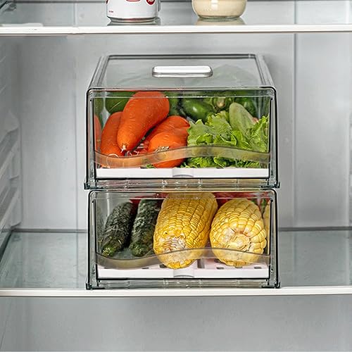 Miniatura 1 de Yatmung Contenedor organizador de refrigerador con sistema de ventilación, cajones de almacenamiento extraíbles transparentes para refrigerador,