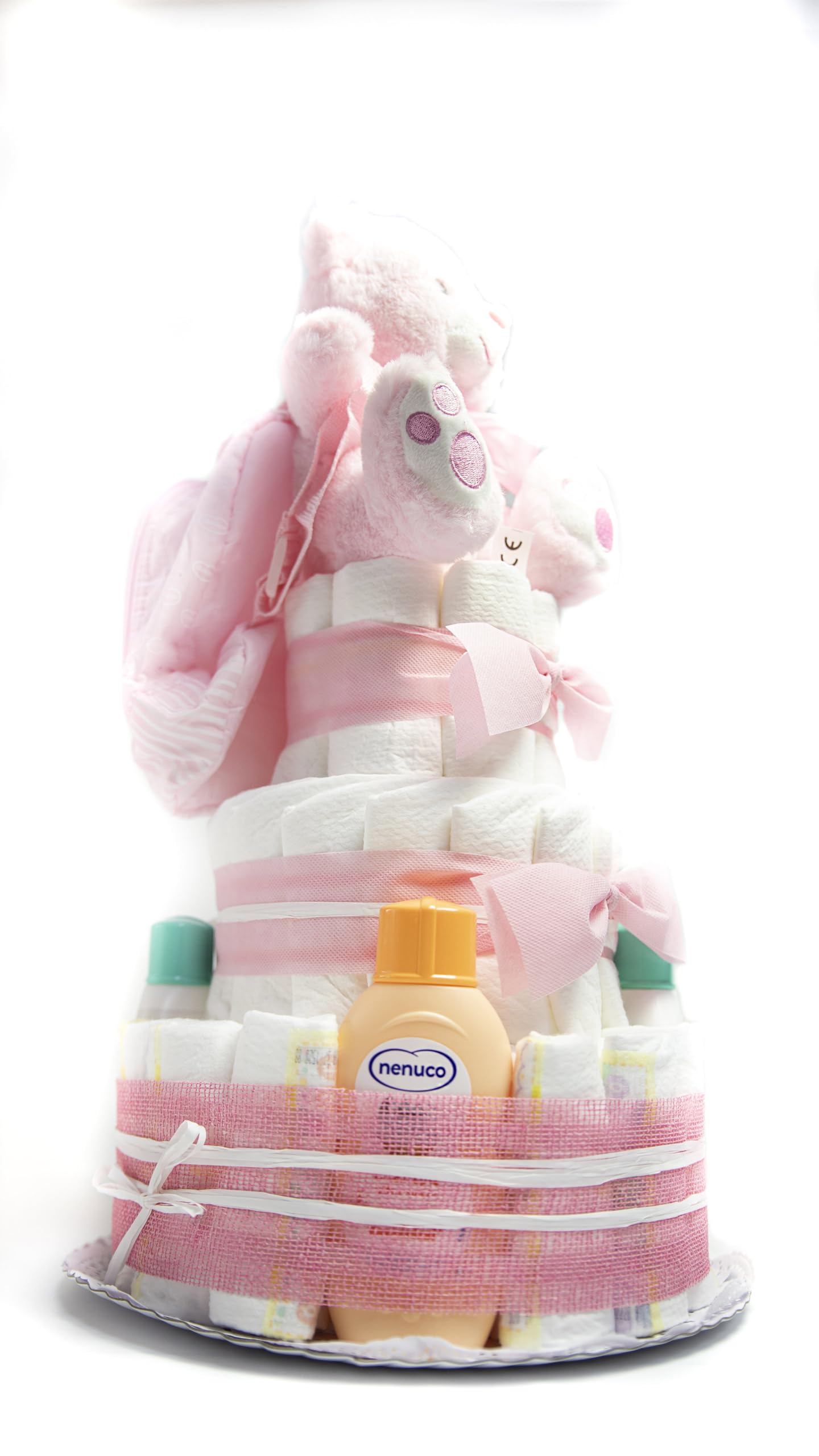 Tarta De Pañales con Neceser 3 Pisos Niña y Niño con Accesorios - Regalo Original para recién nacido padres primerizos - Regalo para Bebé - Supermolón (Niña)