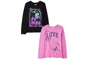 Girls' Long Sleeve Multi Color Graphic T-Shirts (Pack of 2)