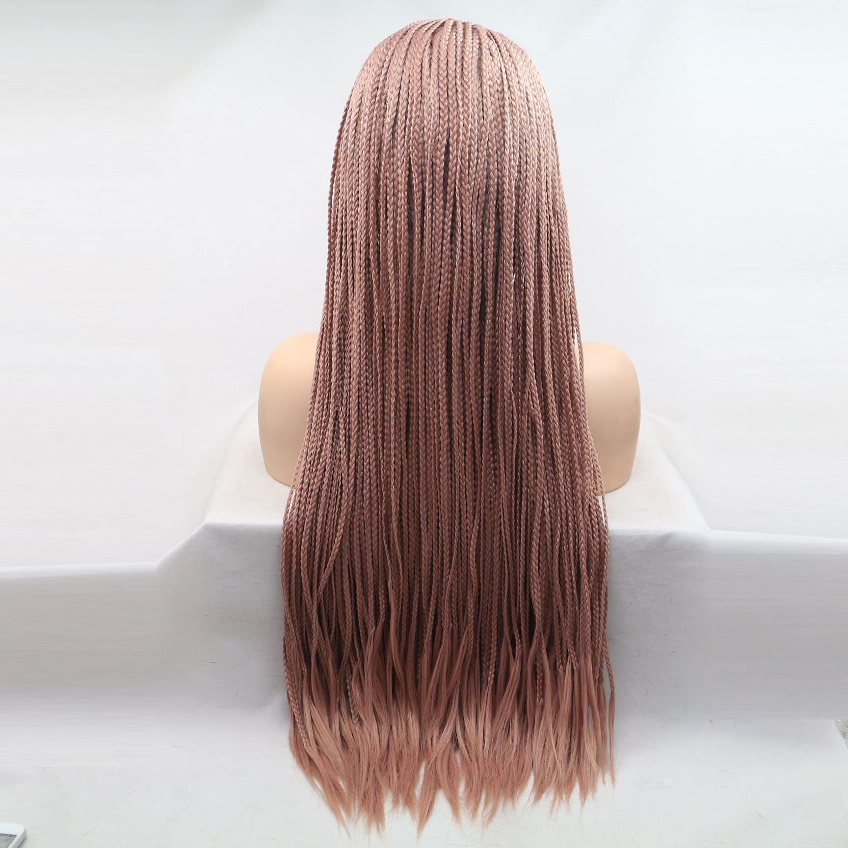 Amazon.com : xiweiya Rose Gold Braided Wig Peach Pink Micro  display picture 1