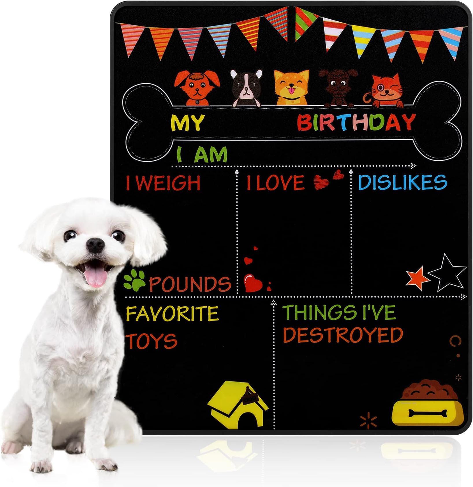 MIGOHI Dog Birthday Milestone Chalkboard Sign, Reusable Double Sided Dog Birthday Party Supplies, Pet Monthly Birthday Chalk Board Sign for Themed Birthday Photo Props Decoration, 10 x 12 inch