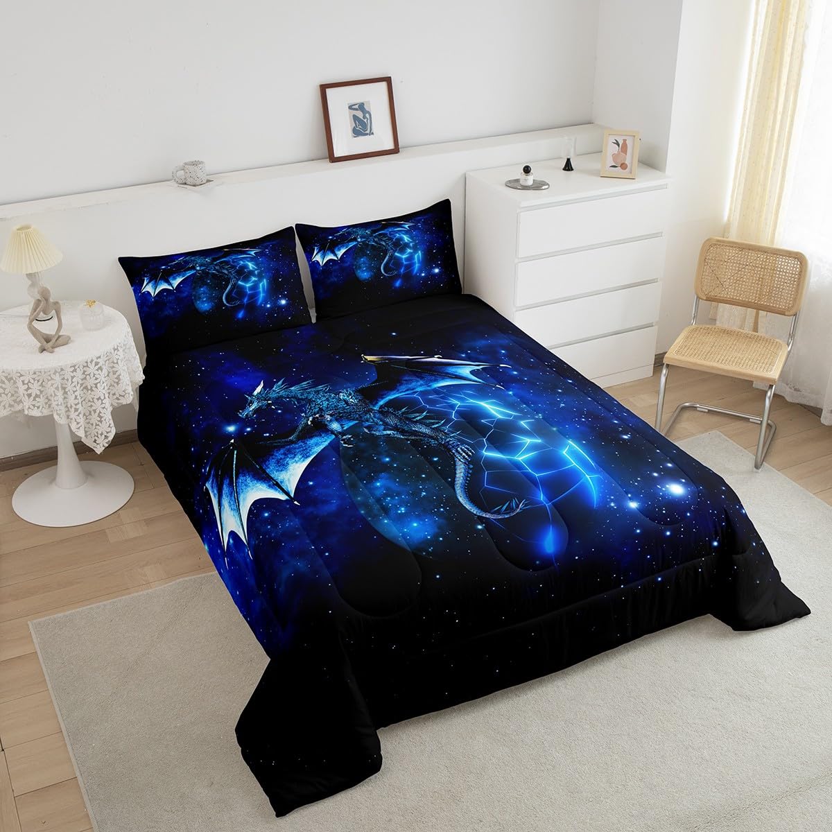 Loussiesd Galaxy dragons quilted bed children chic outer space starry sky duvet Single jungle animals dragons for boys children teenagers bedroom decor blue black 4-seasons duvet - Image 2