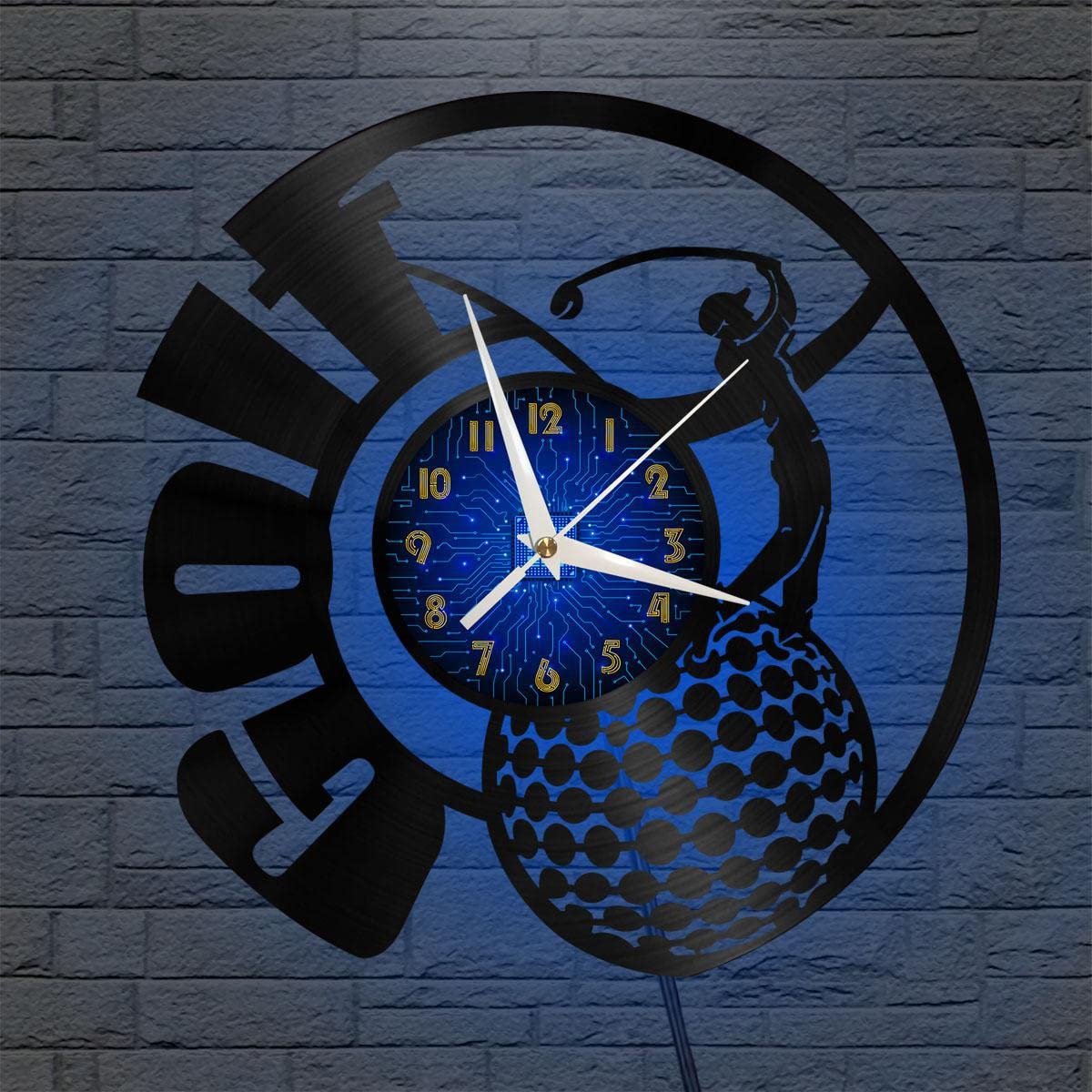 YHUK Golf Club Vinyl Wall Clock, Vinyl Record Clock Wall Art Silent & Non-ticking(12 inchs B with LED)