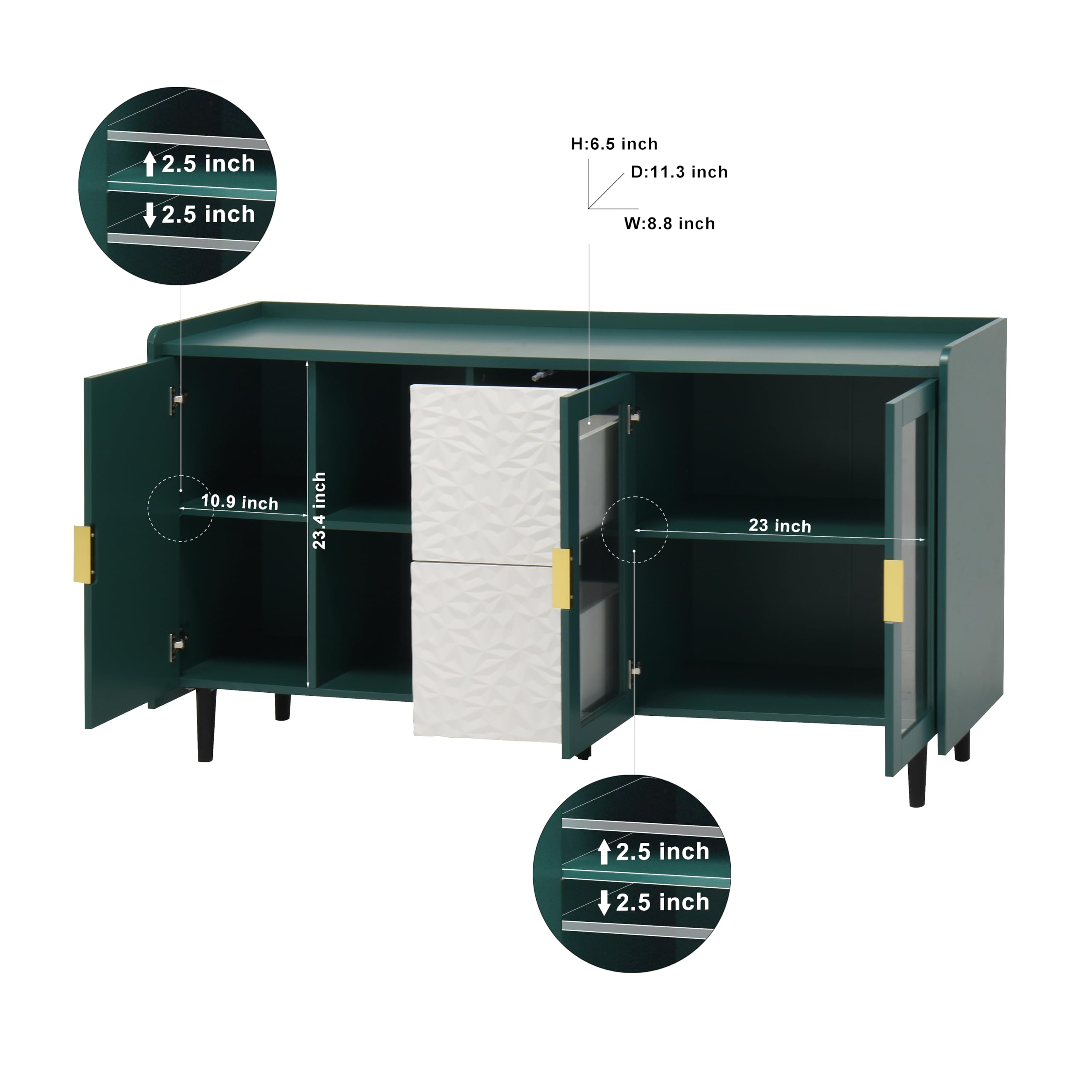 Credenza Cucina 150 Cm Con 2 Ante In Vetro 2 Cassetti 2 Vani Aperti Coffee Bar In MDF Piano Grande Per Elettrodomestici Mobile Cucina Dispensa Per Cucina E Soggiorno