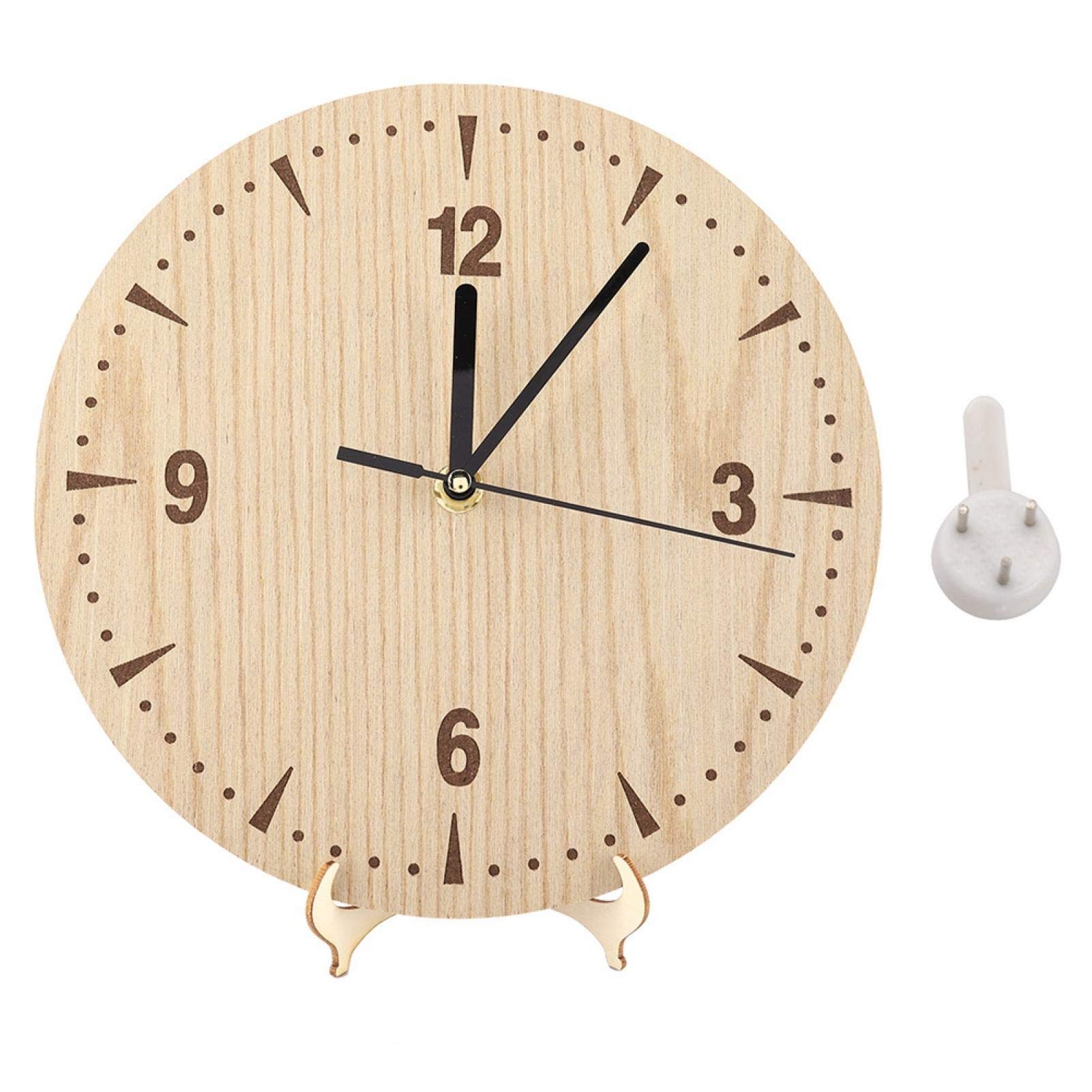 Orologio Da Tavolo Vintage In Legno - Senza Ticchettio, Diametro 12 Cm, Batteria AA, Per Casa/Ufficio - Foto 3