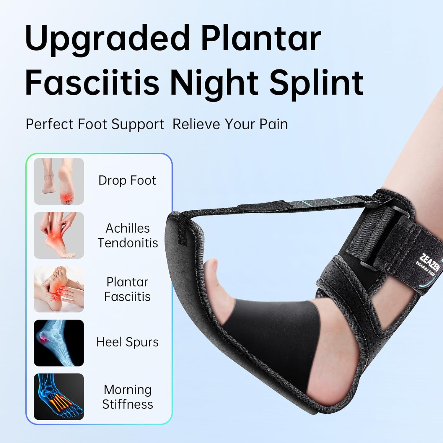 Plantar Fasciitis Brace Night Splint, Adjustable Foot Support for Heel Spur, Foot Drop & Achilles Tendonitis Relief, Comfortable Day & Night Use for Men and Women (Black, Large) - Image 2