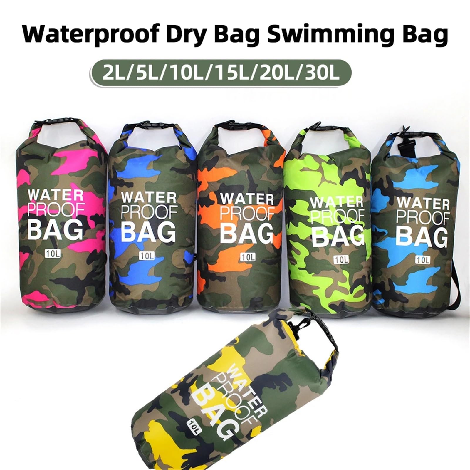 Wasserdichter Beutel Dry Bag Wasserdicht for Frauen Männer, 2/5/10/15/20/30L Outdoor Sport Tasche for Schwimmen Bootfahren Kajak Rafting Fluss Trekking(E1 20L Double Strap)