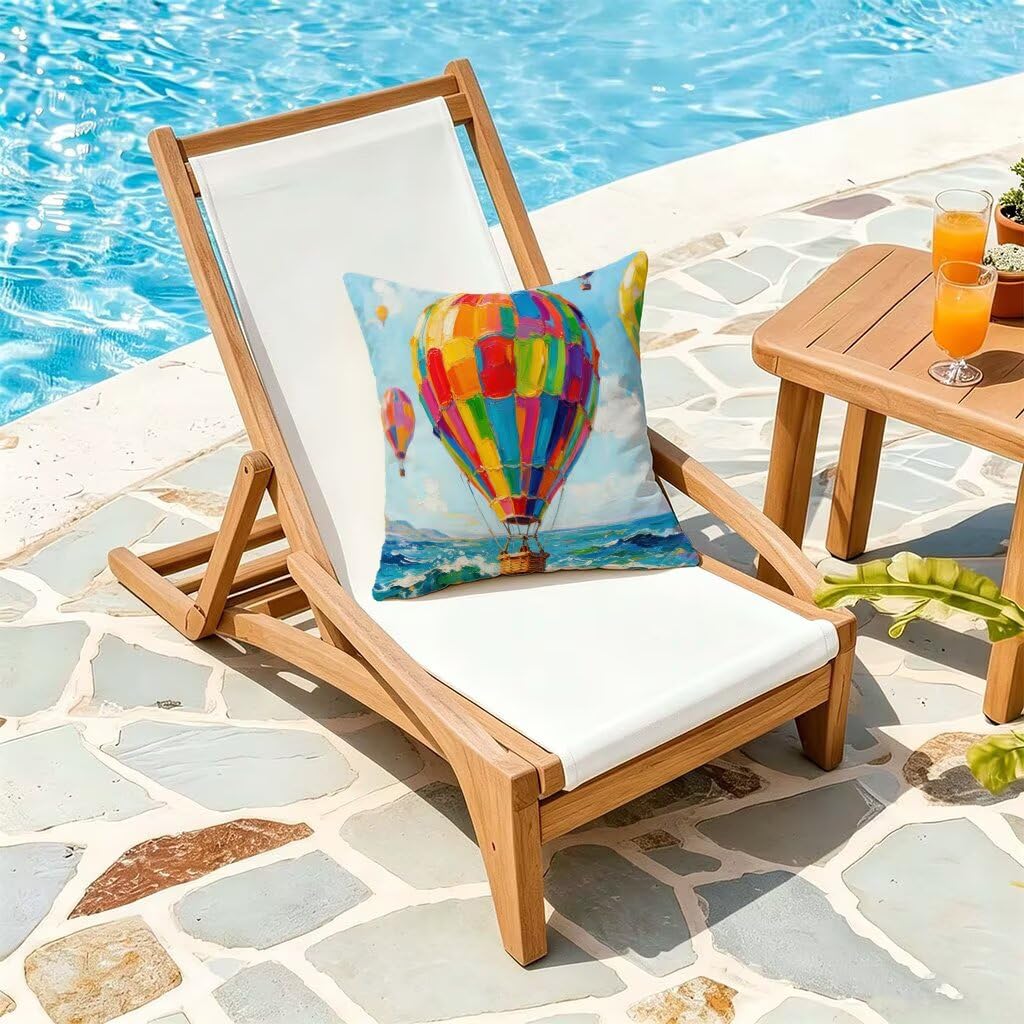 Poduszka outdoorowa 80 x 80 cm, dekoracyjna poszewka na poduszkę z balonem na gorące powietrze, oddychająca, dekoracyjna, morze Z-33809