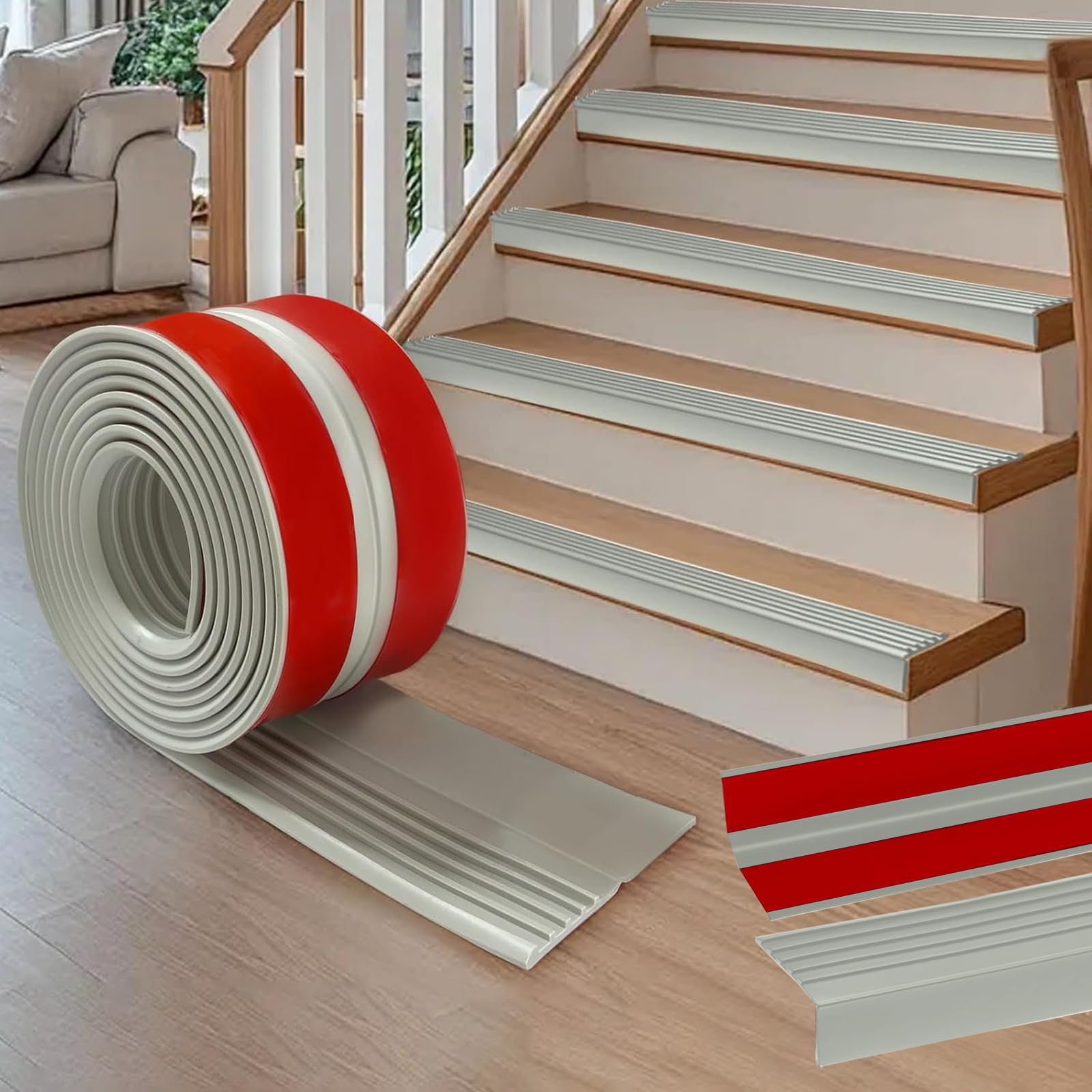 Perfil de borde de escalera autoadhesivo, 500x9.5cm de PVC, perfil de protección para escaleras, antideslizante, impermeable, en forma de L, para exteriores e interiores