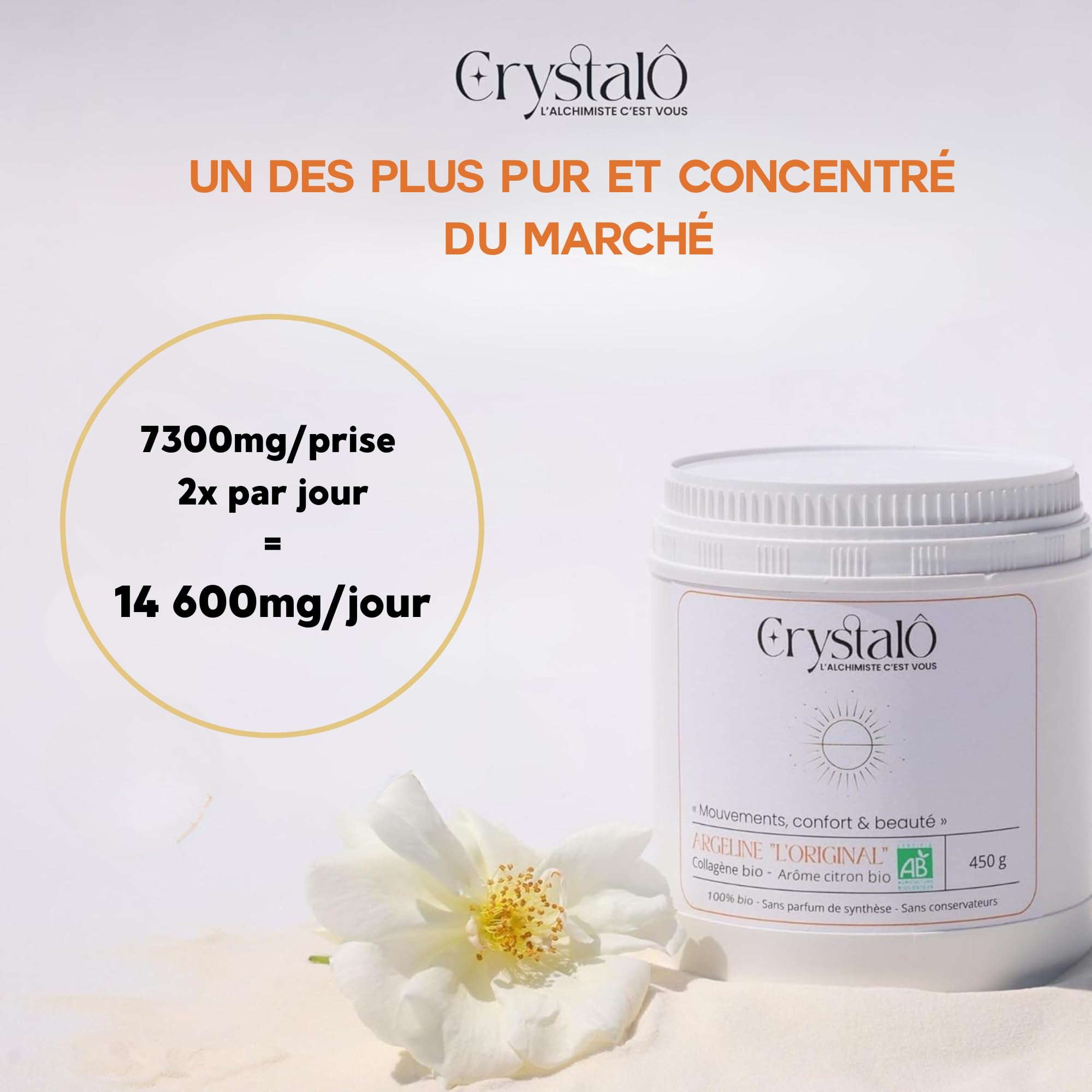 Collagene poudre bio arôme citron 450gr - Concentré (14 600mg/jour) - Fermeté, élasticité de la peau - Articulations - Renforce cheveux ongles - Sans conservateur - Pur extrait porc bio - Français